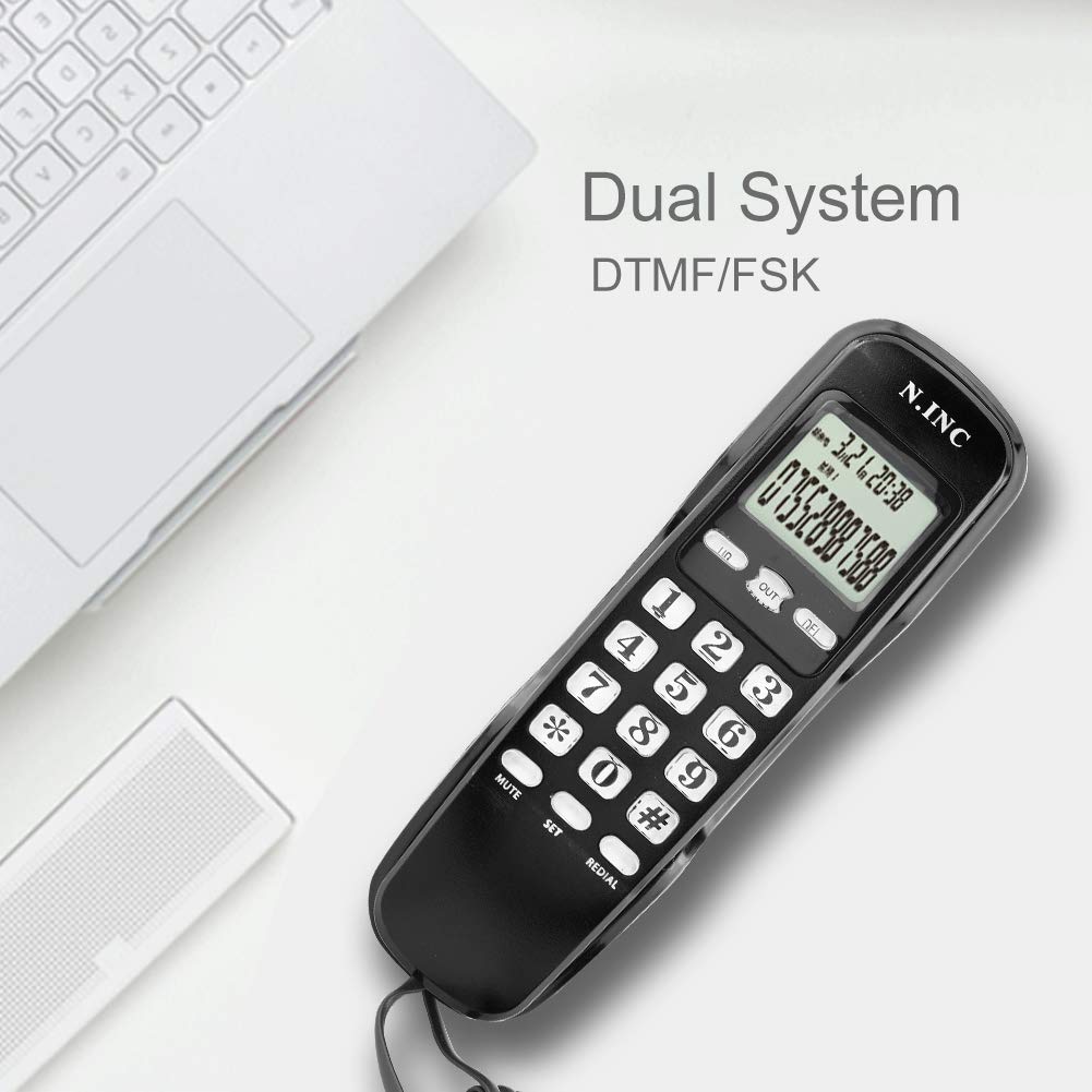 ASHATA Teléfono Fijo con Pantalla LCD, Teléfono con Cable Multifuncional Capacidad de 38 Contactos,Memoria Entrante,Comprobación de Recuerdos,Devolución de Llamada(DTMF/FSK)(Negro)