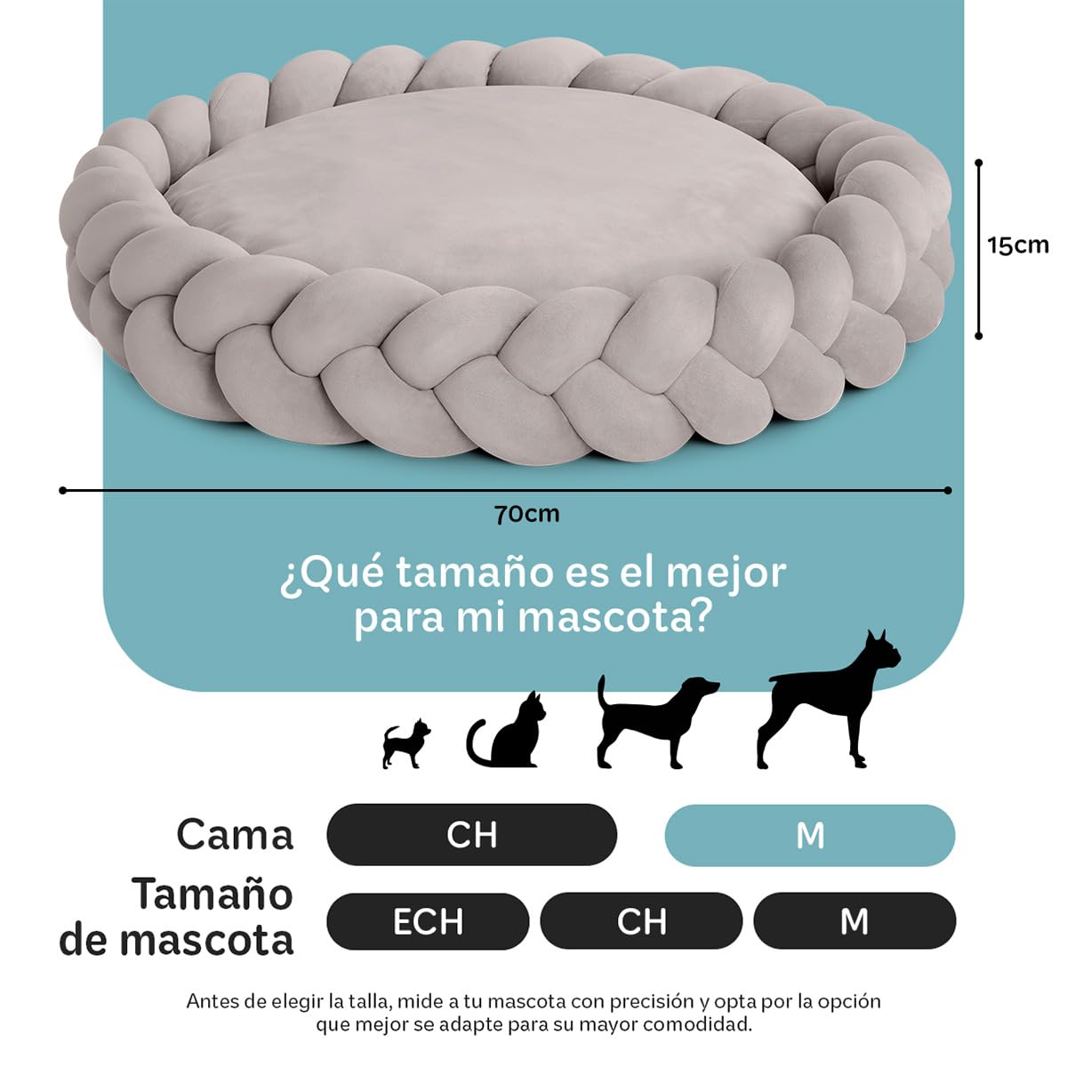 Cama Redonda Esquimal Beige Trenzado Cojín Antiestrés Lavable para Perro y Gato Mediano