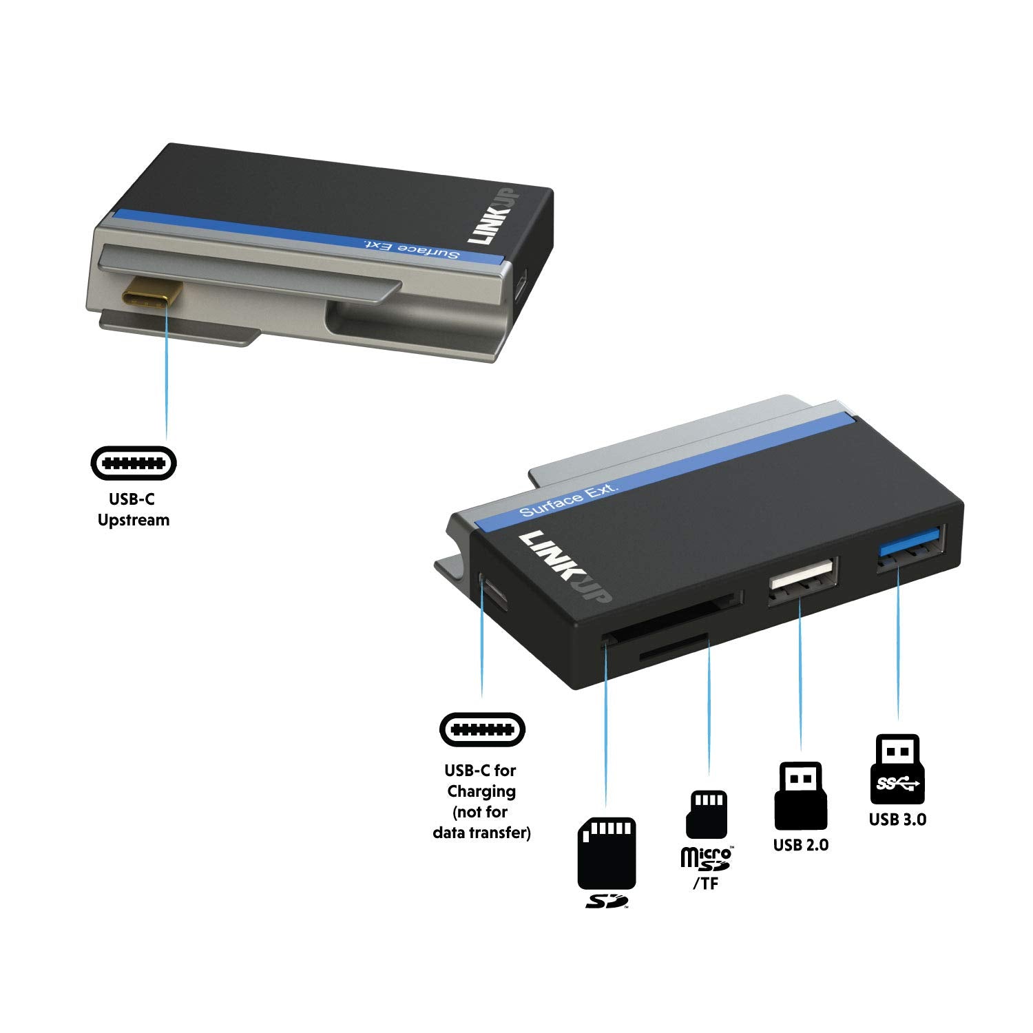 LINKUP - Microsoft Surface GO Compatible Docking Station USB C Dock | 5-in-1 SDXC Card Reader Hub | USB-A 2.0 USBA-3.0 SD/MicroSD USB-C Charging Port | Compatible with Original Surface Power Plug