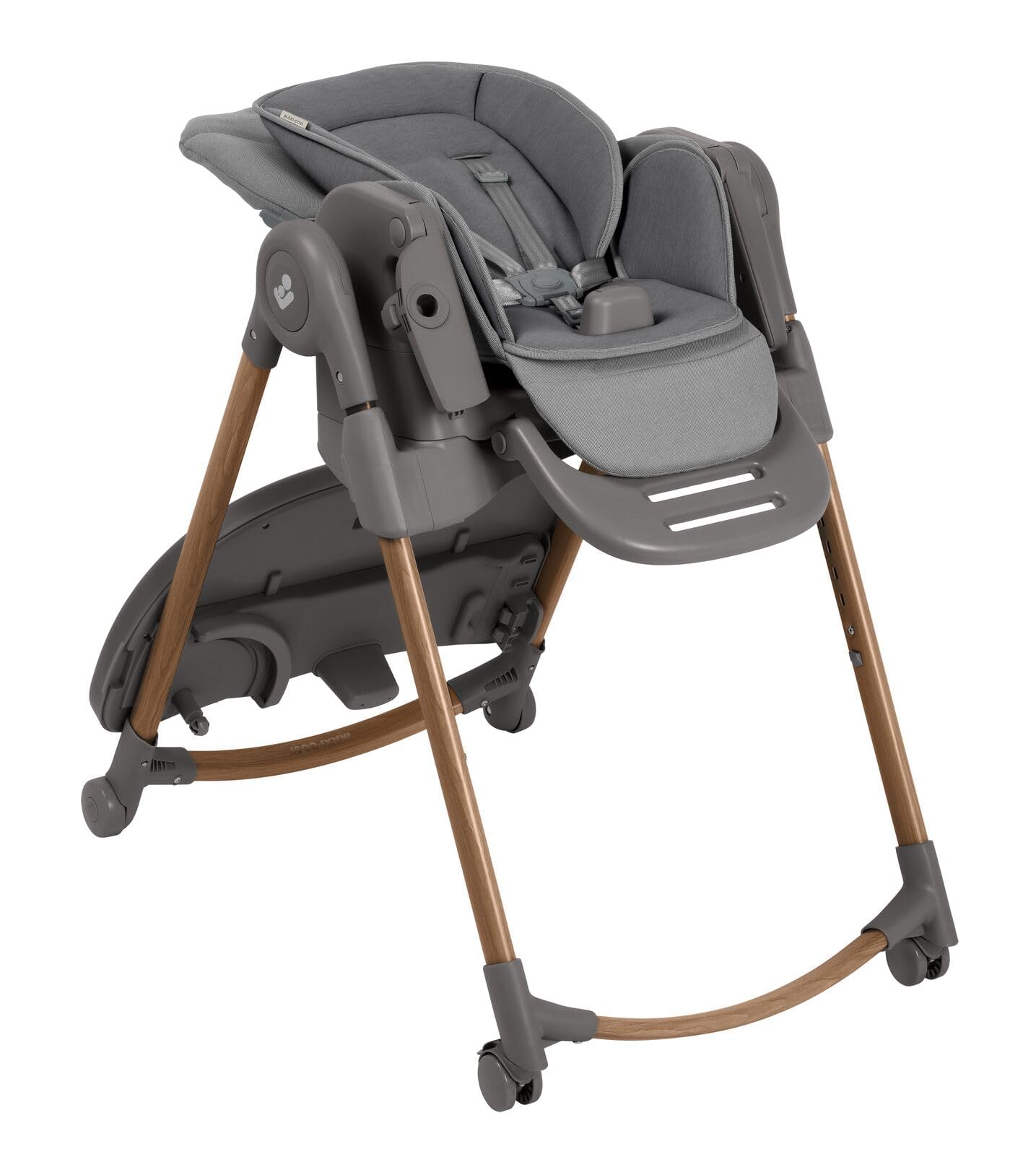 Maxi-Cosi Minla Plus - Trona para bebé de 0 a 14 años, 0 a 60 kg, con bandejas giratorias con una mano, 4 ruedas, 9 alturas, 5 posiciones de inclinación, plegable, compacta, elegante grafito