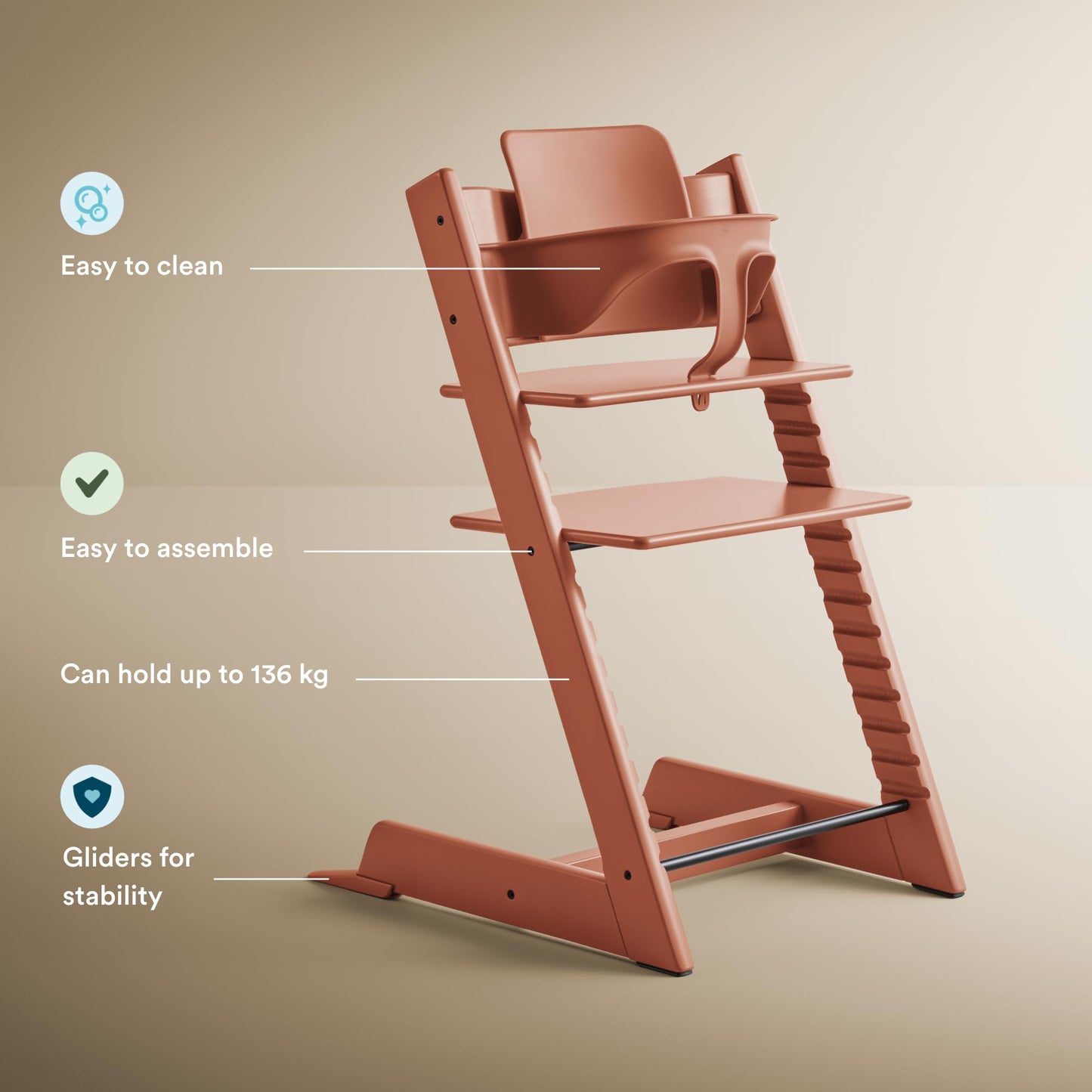 Silla Tripp Trapp de Stokke con Baby Set - Silla ajustable y evolutiva para niños y adultos - Ergonómica & diseño atemporal (Terracota)
