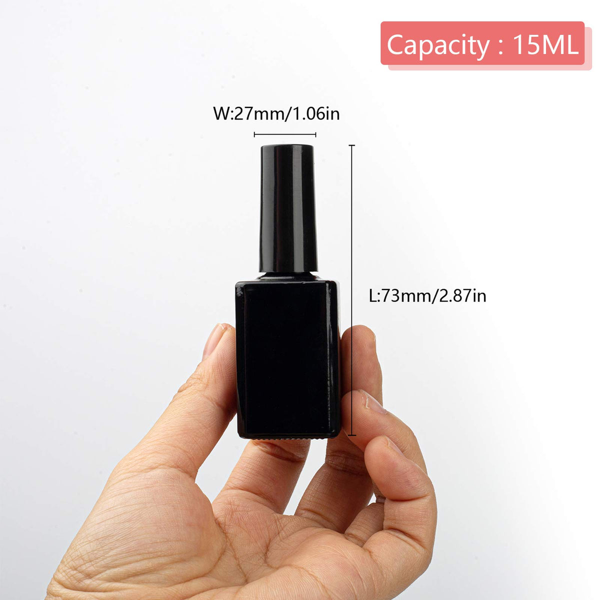 GTHER 20 botellas vacías de esmalte de uñas, botellas de vidrio rellenables, frascos con tapa de cepillo y embudo y bolas de mezcla, color negro (15 ml)