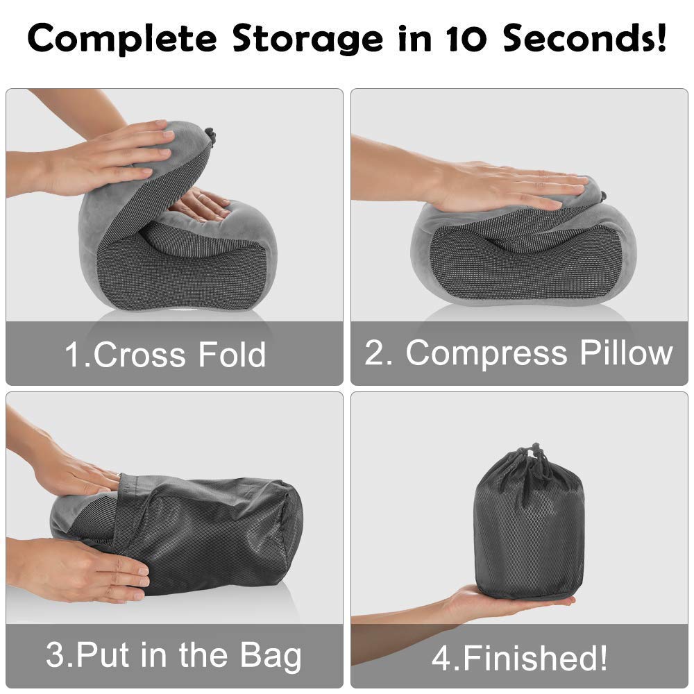 Almohada de Viaje MCSWKEY Gris Oscuro Viscoelástica con Soporte Cervical y Accesorios