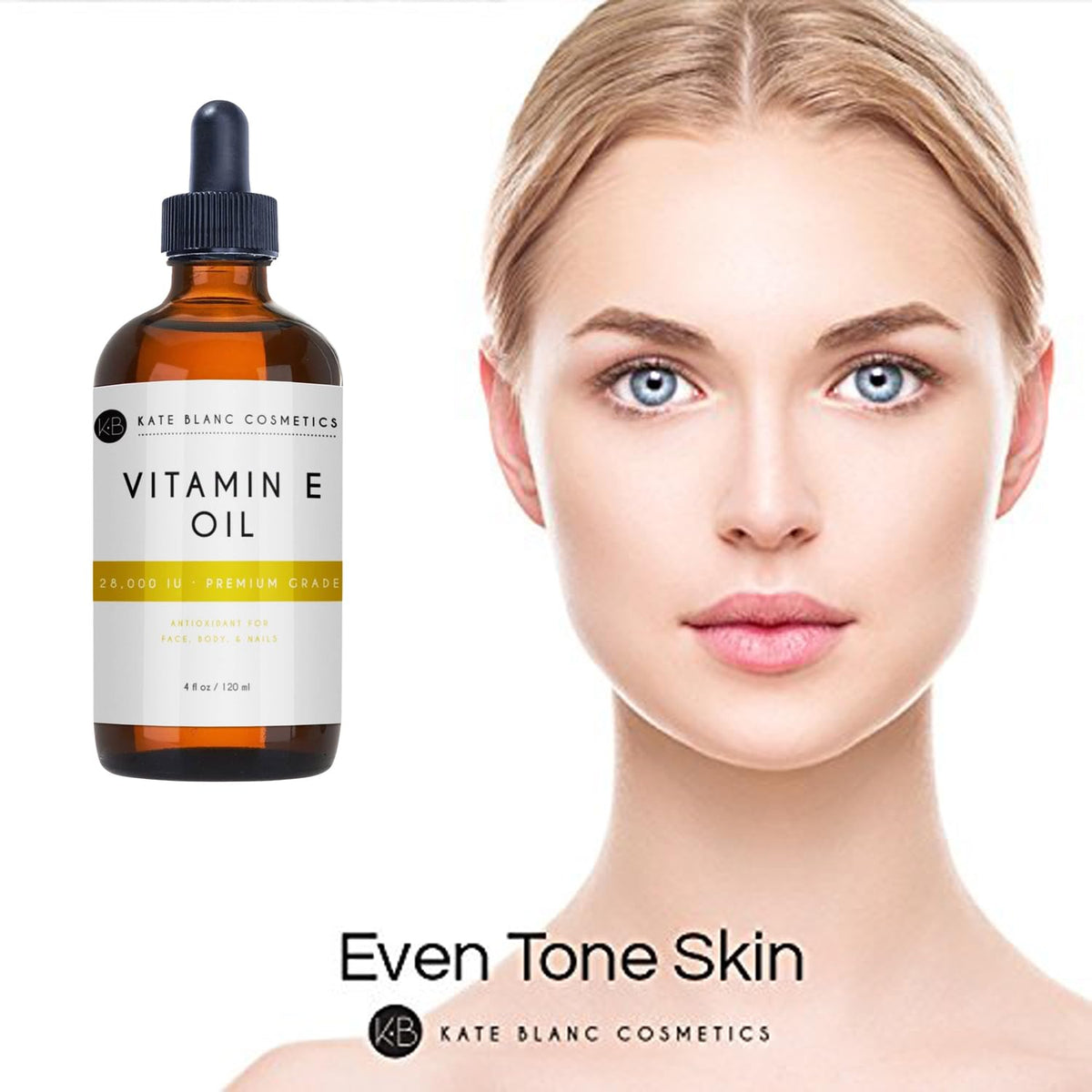Kate Blanc Cosmetics Aceite de vitamina E, Hidrata la cara y la piel - 4 oz, 120 ml