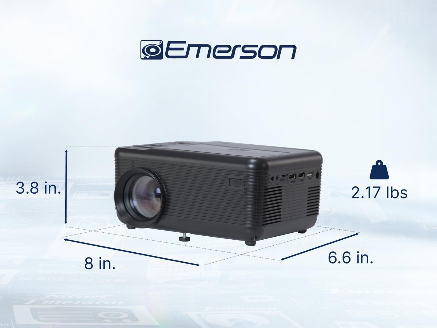 Emerson EVP-2501C - Proyector de cine en casa de 150 pulgadas, reproductor de DVD combinado con Bluetooth, entradas HDMI y USB, altavoz estéreo, control remoto y visualización de proyector, ideal para