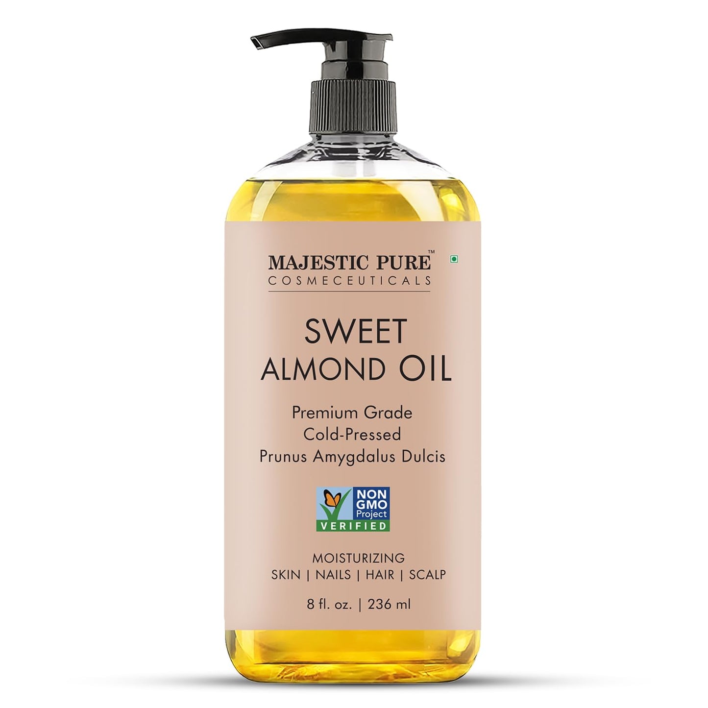 MAJESTIC PURE USDA Organic Sweet Almond Oil | Cold Pressed Oil Sweet Almond Oil for Skin, Face, Nails, Hair, Scalp & Massage | 8fl oz