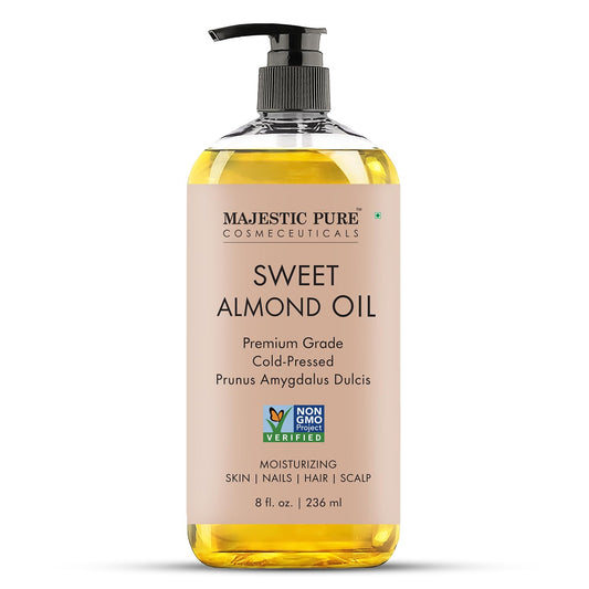 MAJESTIC PURE USDA Organic Sweet Almond Oil | Cold Pressed Oil Sweet Almond Oil for Skin, Face, Nails, Hair, Scalp & Massage | 8fl oz