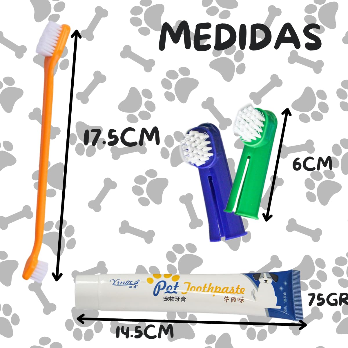 Kit Dental VERALY.MX Limpieza Profunda Mascota Perro Pasta y Cepillo Doble Dedal Silicona Flexible