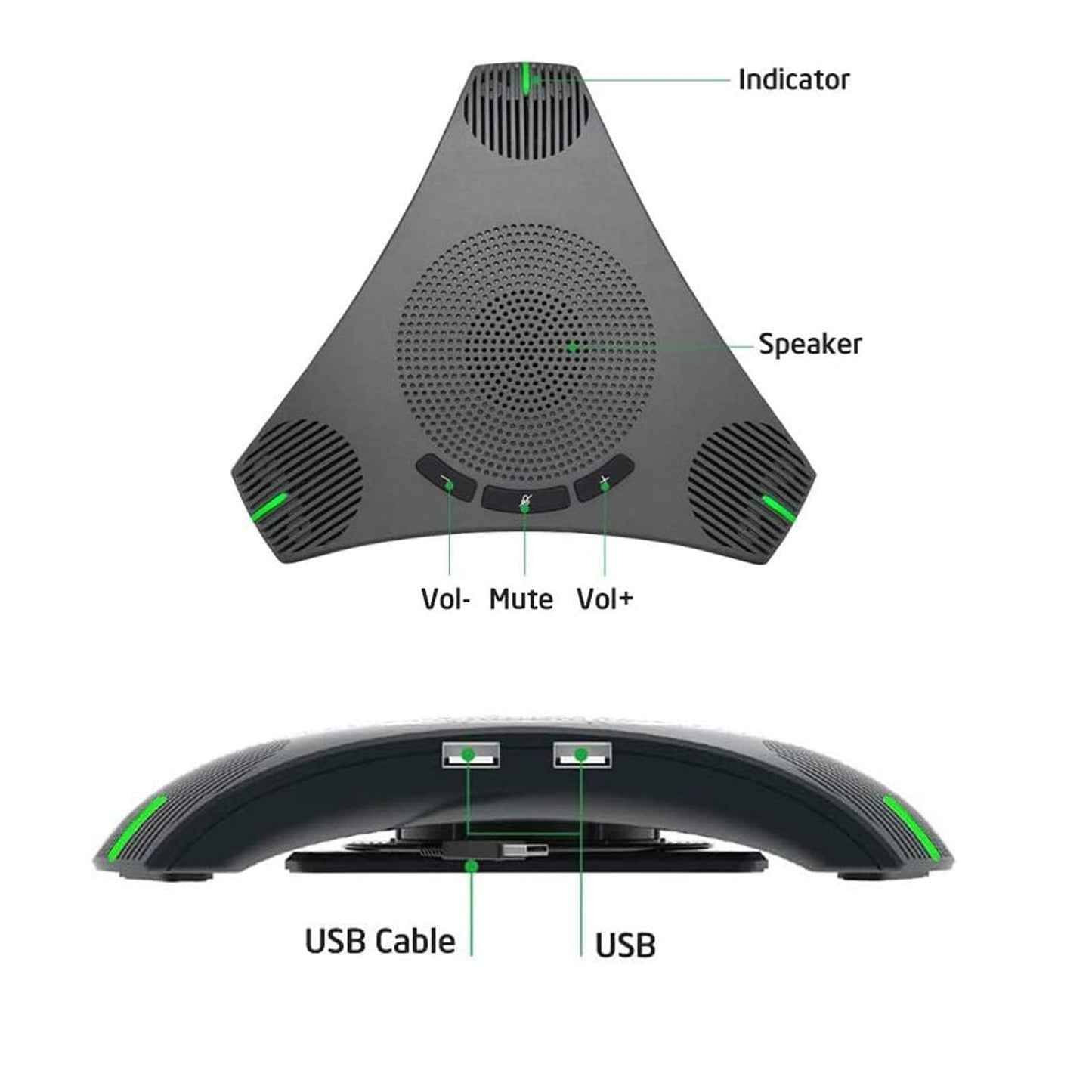 Micrófono de Conferencia USB Omnidireccional con Altavoz 360° y Reducción de Ruido DSP Inteligente para Negocios y Reuniones de Video