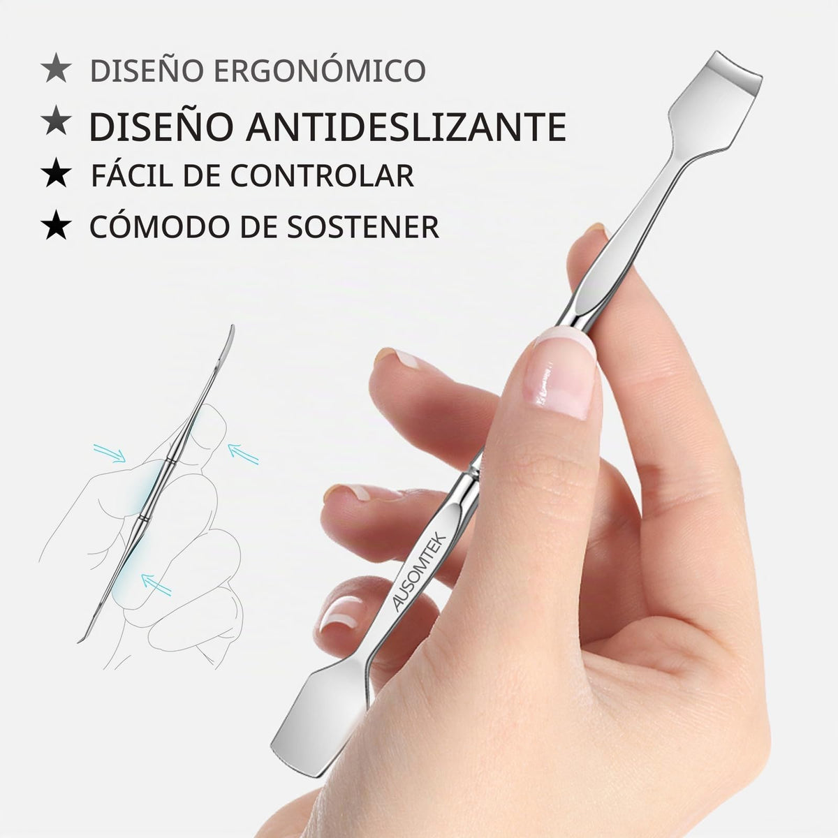 Ausomtek- Espátula de doble cabezal para puntos negros de AUSOMTEK, herramienta para preparar poros, removedor de puntos blancos, acero inoxidable, color cian