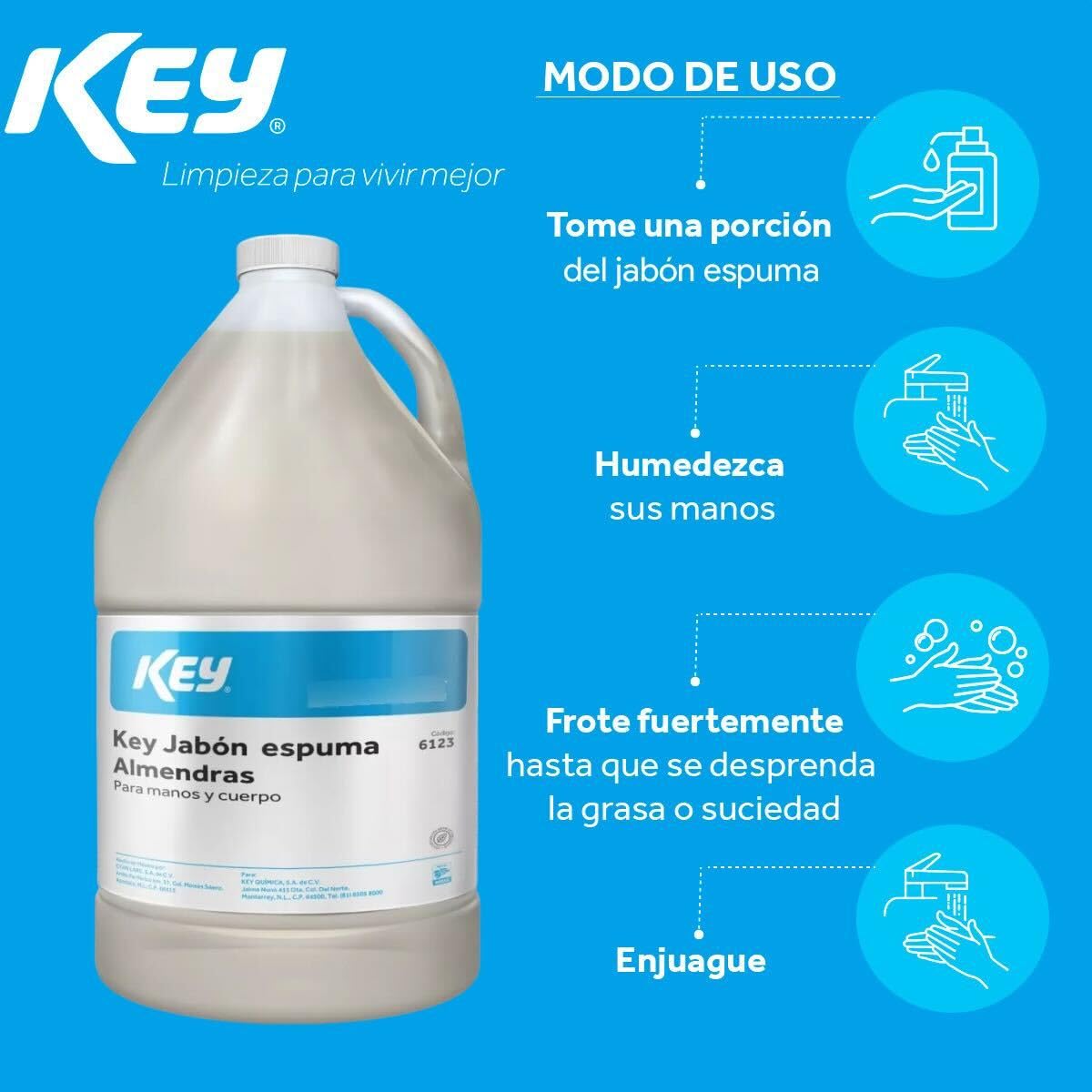 Jabón En Espuma Para Manos Y Cuerpo Aroma Almendras Key Galón 4lt