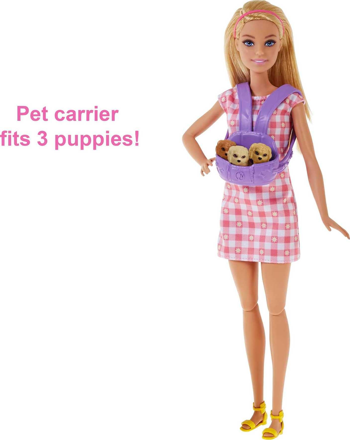 Barbie Sisters & Pets, Cachorros Recién Nacidos, Muñeca y Set de Juego con 1 perrita y 3 cachorritos, para niñas de 3 años en adelante