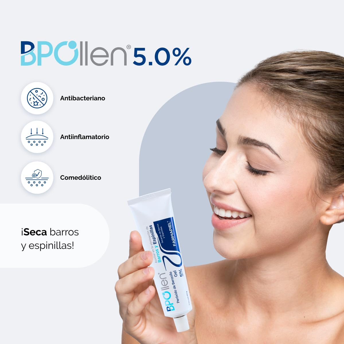 BPO LLEN Gel Limpiador Facial Anti-Acné con Peróxido de Benzoilo 5% | Tratamiento Anti-Imperfecciones | Antiseborreico y Antiséptico | Indicado para Combatir el Acné Leve o Moderado | 60 ml