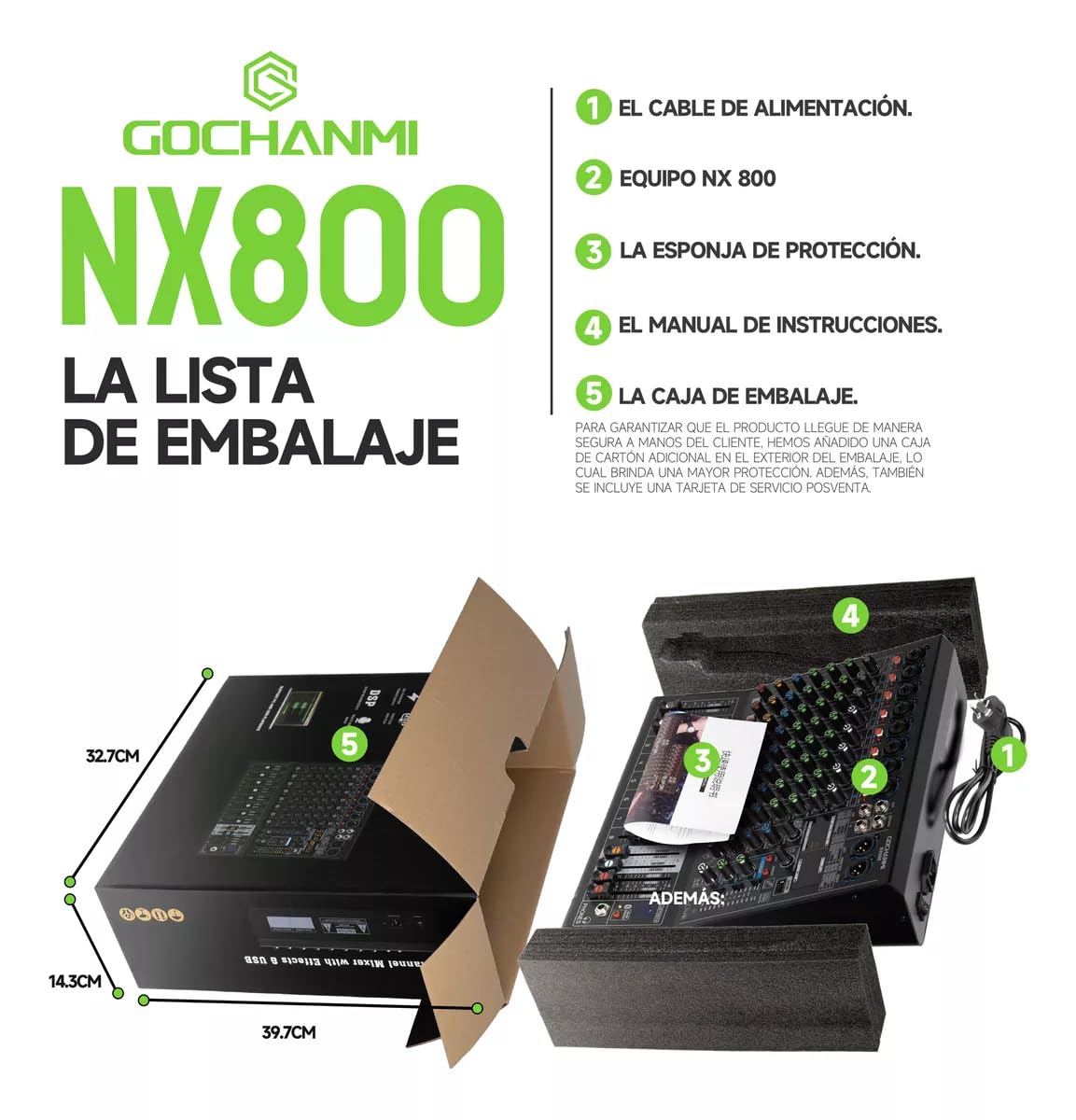 GOCHANMI NX800 Mezcladora de Audio 8 Canales 99 DSP Efectos Preamplificador Mixer USB Interfaz Bluetooth con independiente 48V Alimentación Fantasma y un ecualizador de 7 segmentos (NX800)