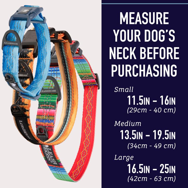 Collar de perro reflectante con patrón de Leashboss, colección de patrones, collar colorido para perro con triple reflexión para perros pequeños, medianos y grandes (cuello mediano de 34 a 49 cm x 2,5 cm de ancho, patrón de manta)