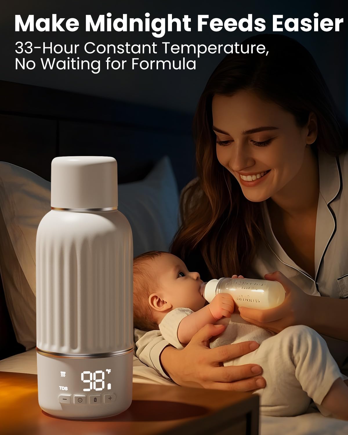 Juissiart Calentador De Biberones Portátil Para Viajes, Calentamiento Rápido De 2,5 Min Para Leche Materna Y Fórmula, Batería De Larga Duración De 10400 Mah, Gran Capacidad De 17 Oz, Carga Rápida.