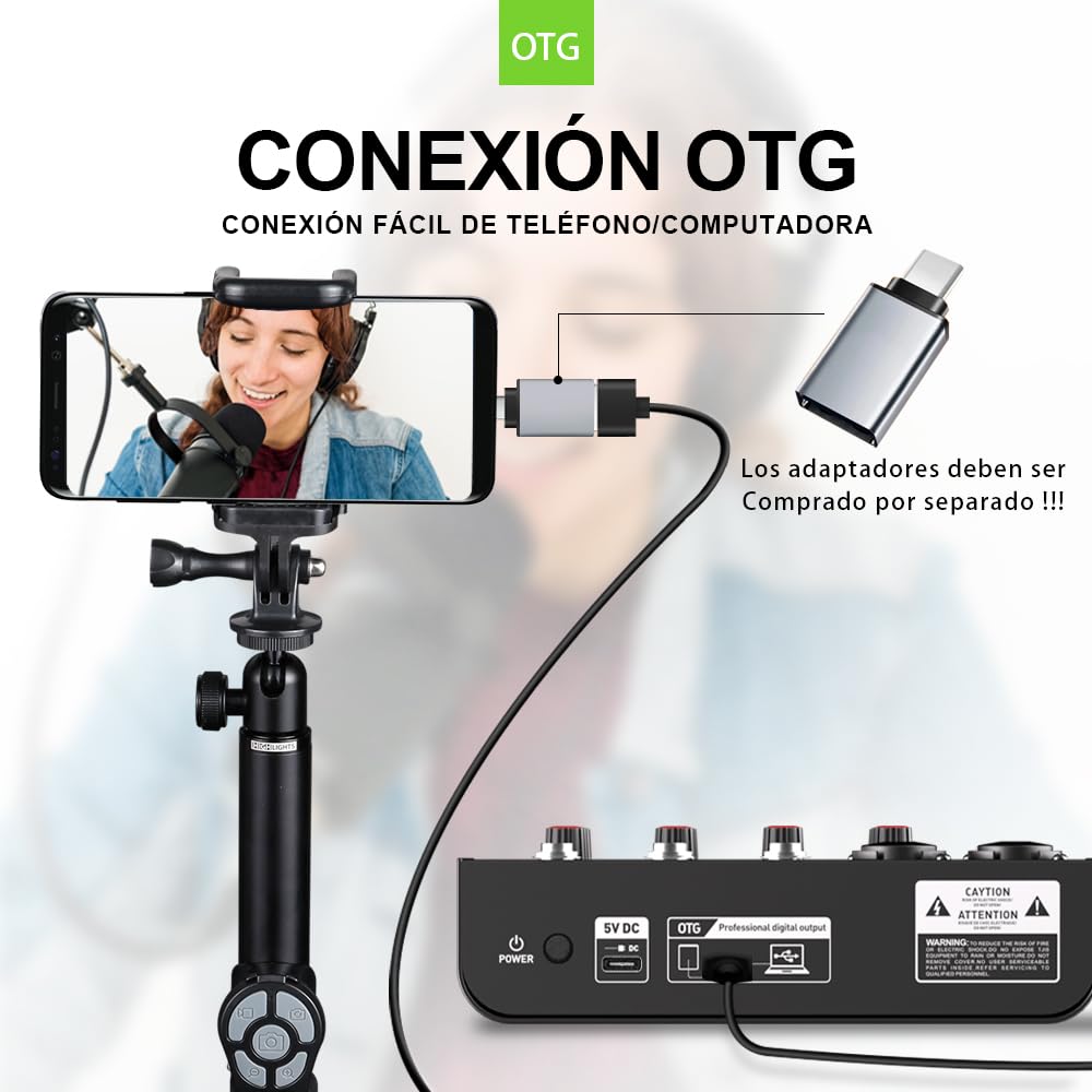 G-MARK Portátil Mezcladora de Audio de 4 Canales, USB OTG Interfaz Bluetooth Estéreo Phantom Power de 48 V Consola De Sonido para DJ, Estudio, Teléfono Móvil, Tableta (G40MINI 4 Canales)