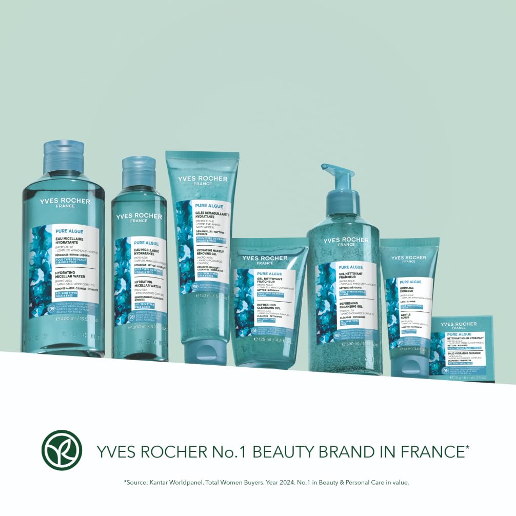 Yves Rocher Pure Algue Agua Micelar Desmaquillante, Hidratante 3 en 1, Piel Normal a Mixta, Fórmula Vegana, 400 ml