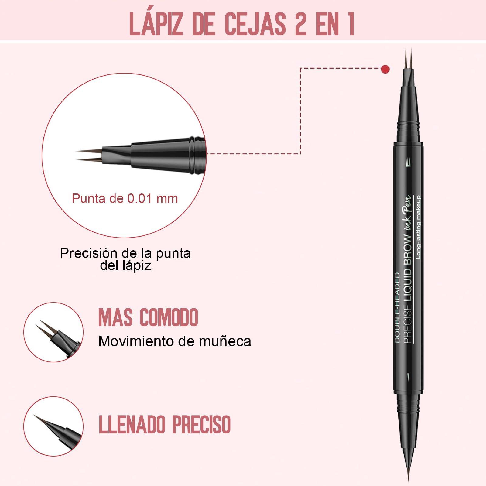 LEKOU Liquid Eyebrow Pen, 2 en 1 Dual-Ended Eyebrow Pencil, Lapiz de Cejas Larga Duracion 3D Waterproof, Plumín de Cejas Microblading para Delineador Cejas Natural (Marrón Claro)