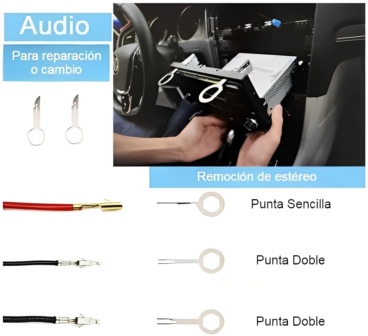Kit Herramientas Desmontaje Molduras Tablero Auto Faros Audio Radio Estéreo Reparación y Eliminación de Tapicería de Coche Pinzas de Clip Automático Paneles de Automóviles Recorte | 19pzs