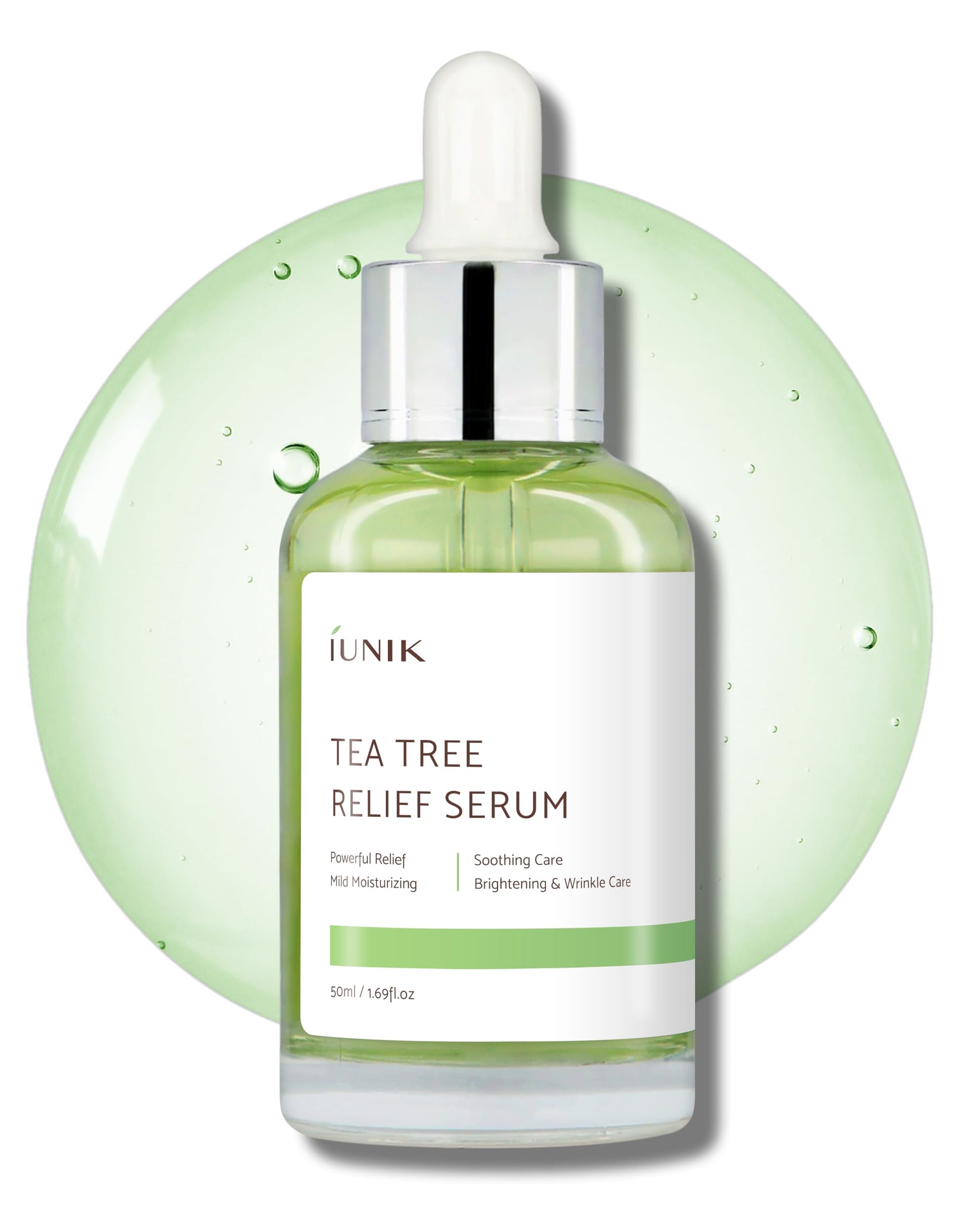 IUNIK Suero facial natural para alivio del árbol de té, 1.69 onzas líquidas, piel transparente, suero vegano, propenso al acné, piel sensible a la rosácea, imperfecciones, ingredientes a base de plantas, árbol de té, 67% centella asiática, certificado veg