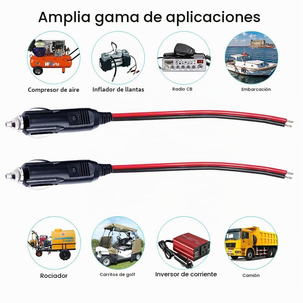 Enchufe de Repuesto Sparking Negro con Luz LED para Encendedor de Cigarrillos 12V y Cable Adaptador 24V para Automóvil