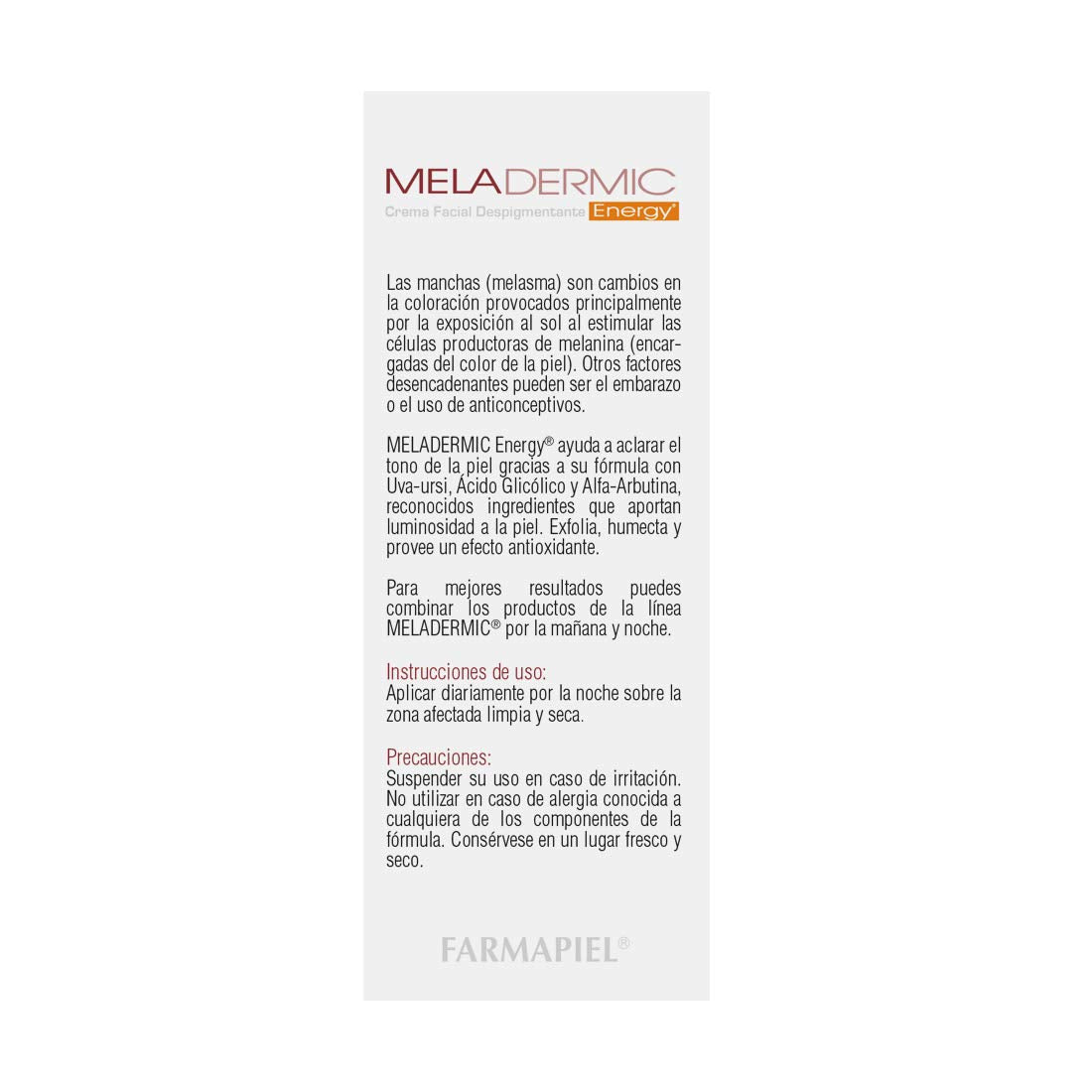 MELADERMIC Energy Crema Facial Despigmentante con Vitamina C | Unifica el Tono de la Piel y Previene Manchas y Pecas | Hidratación Profunda | Crema Antimanchas de Día y Noche | 50 gr
