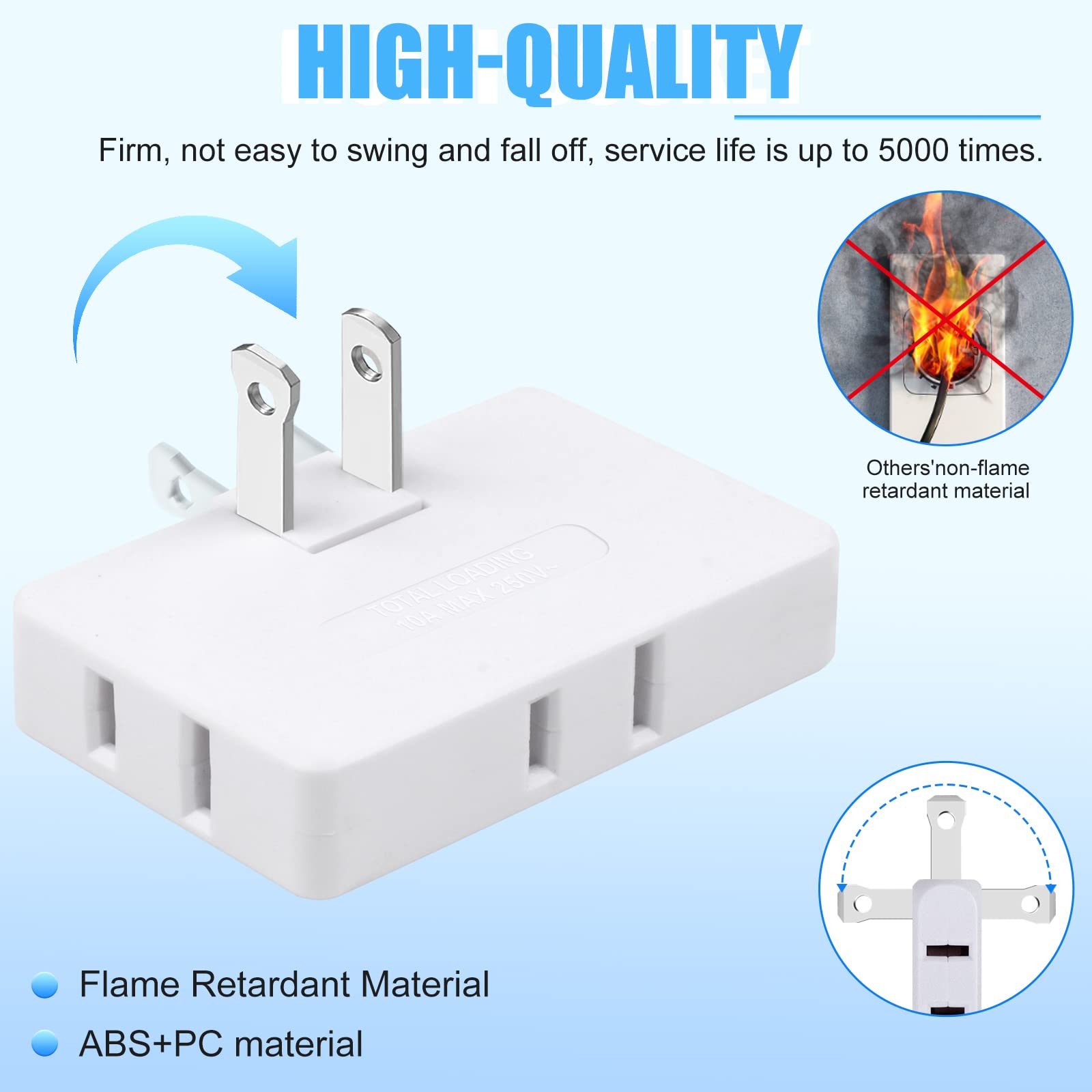 Paquete de 3 extensores de enchufe de pared planos AC con adaptador de enchufe plano, adaptador de pared plegable de 3 vías Mani Plug para hogar y viajes (blanco)