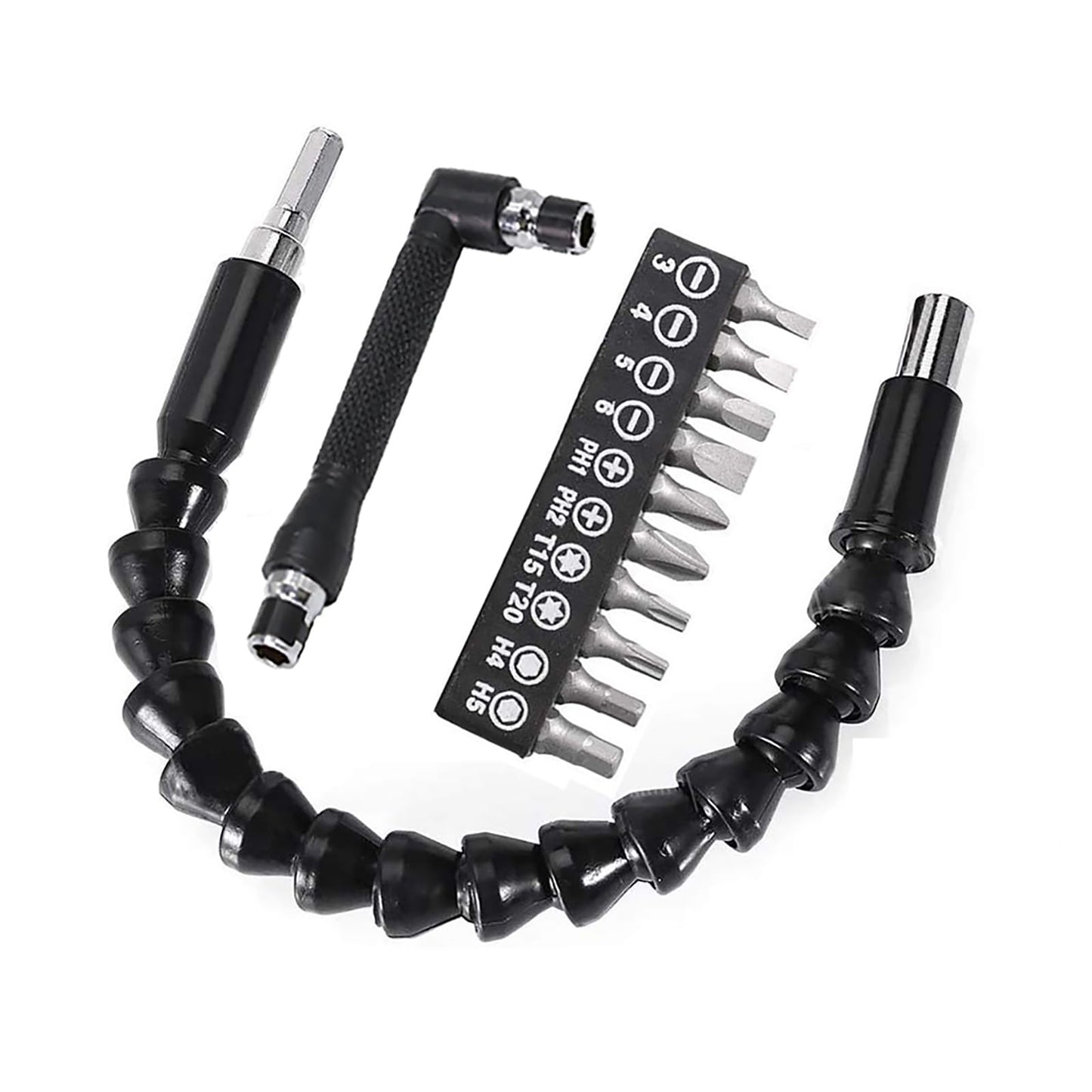 YIOYULEN - Extensión de broca flexible de 11.6 pulgadas, extensión de taladro magnético plegable, ángulo recto de 90° para eje magnético hexagonal suave para adaptador de taladro manual, tamaño hexagonal de 1/4 pulgadas, negro (12 piezas)