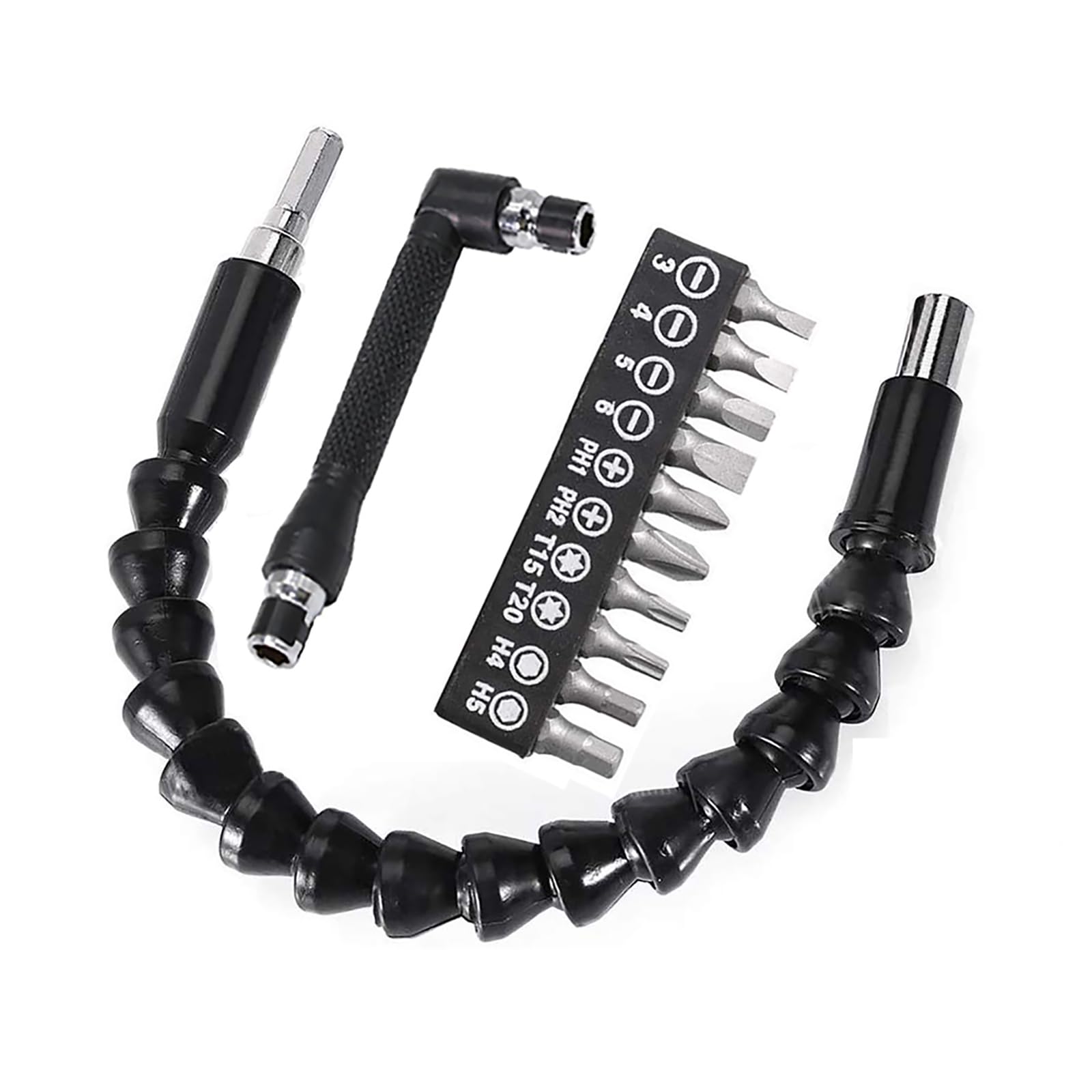 YIOYULEN - Extensión de broca flexible de 11.6 pulgadas, extensión de taladro magnético plegable, ángulo recto de 90° para eje magnético hexagonal suave para adaptador de taladro manual, tamaño hexagonal de 1/4 pulgadas, negro (12 piezas)