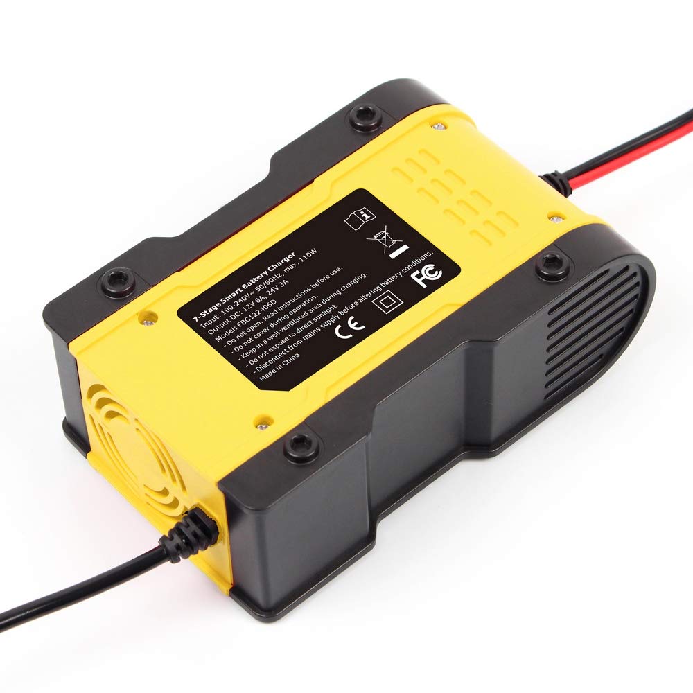 IEIK Cargador de batería de 12 V/6 A para coche, camión, motocicleta, cortacésped, barco, ATV, litio/LiFePO4/plomo/ácido/ciclo profundo