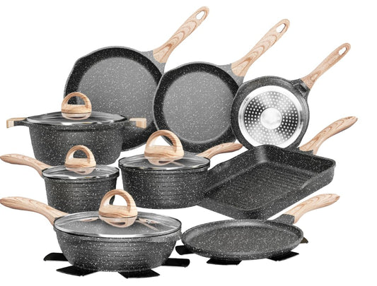 JEETEE Juego de ollas y sartenes de cocina antiadherentes, con revestimiento de granito de inducción, juegos de utensilios de cocina con sartén, cacerola, sartén, sartén, sin PFOA