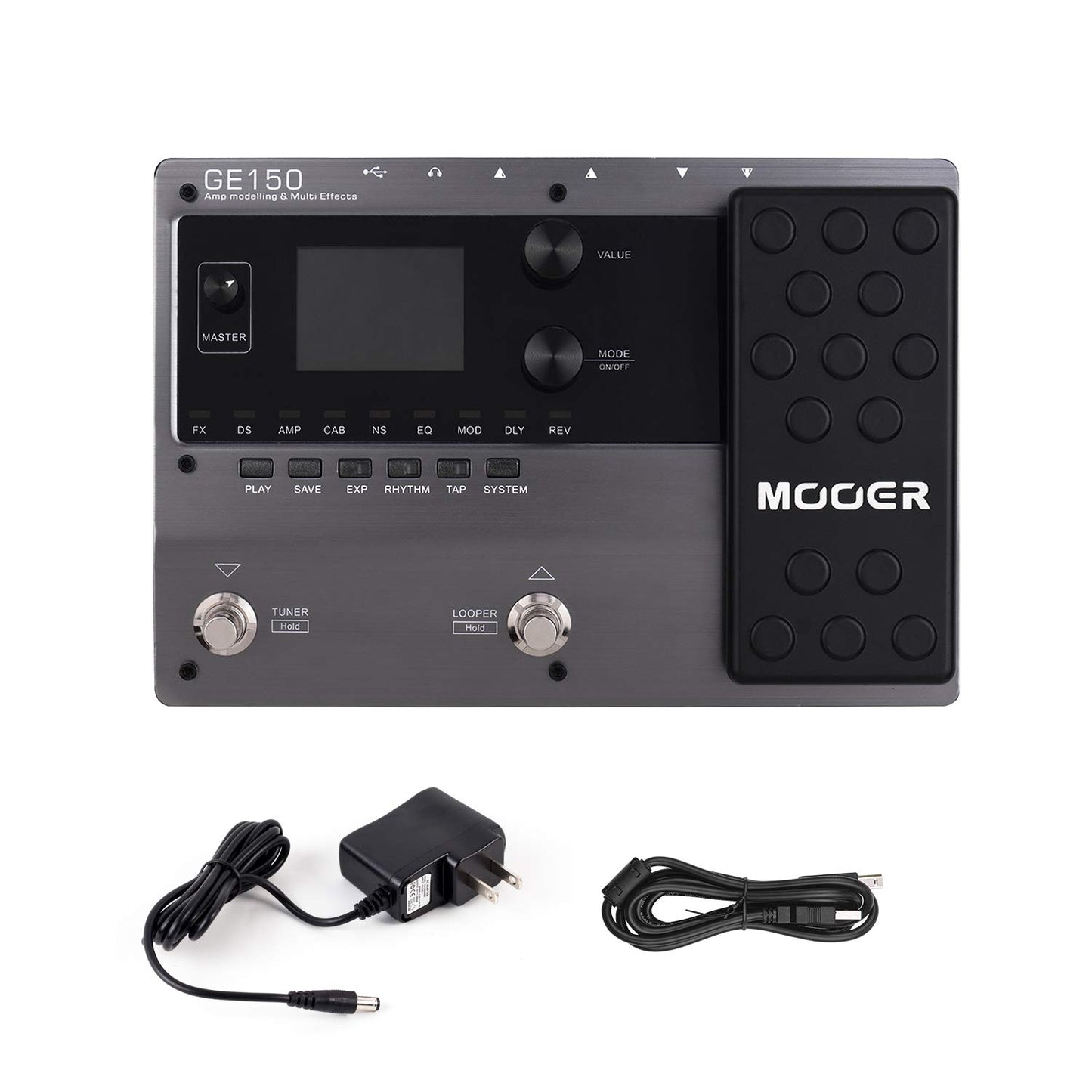 Hosioe GE150 Pedal de Modelado de Amplificador y Efectos múltiples 55 Modelos de Amplificador 151 Efectos 80s Looper 40 Ritmos de batería 10 Metrónomo Tap Tempo Función OTG