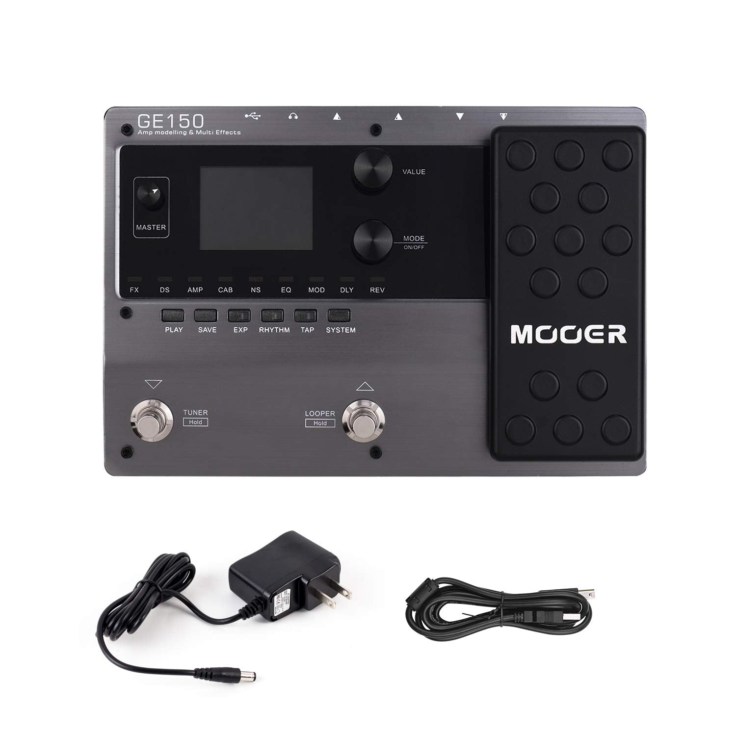 Hosioe GE150 Pedal de Modelado de Amplificador y Efectos múltiples 55 Modelos de Amplificador 151 Efectos 80s Looper 40 Ritmos de batería 10 Metrónomo Tap Tempo Función OTG
