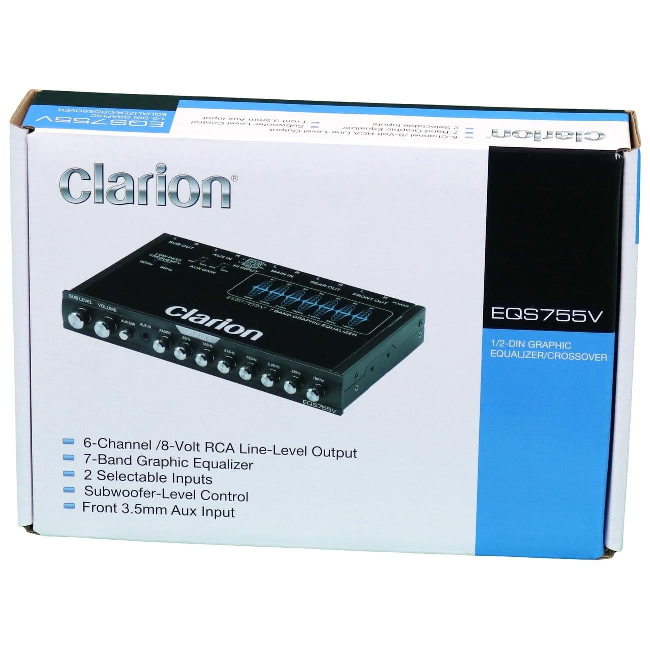 Clarion EQS755V 7 Bandas de Audio para Coche tamaño 1/2 DIN Ecualizador/Cruce gráfico de Coche con Entrada Auxiliar Frontal de 3,5 mm, Entrada Auxiliar RCA Trasera y entradas de Altavoz de Alto Nivel