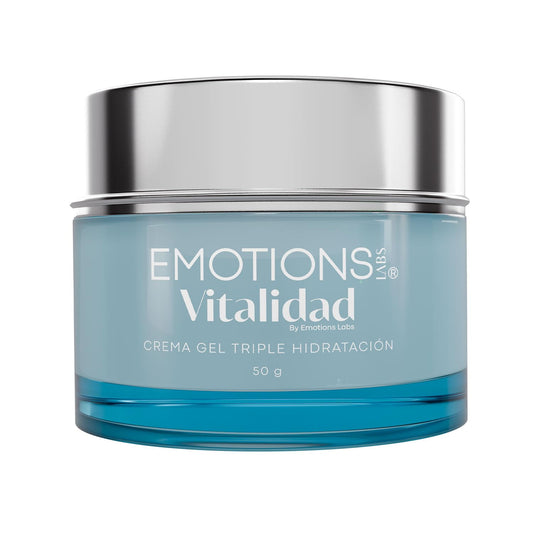 Emotions Labs |Crema Facial en Gel Vitalidad | Humectante| Con Ácido Hialurónico, Semilla de Sena y Alga Roja | Para Piel Seca | Uso Día y Noche | Contenido 70g