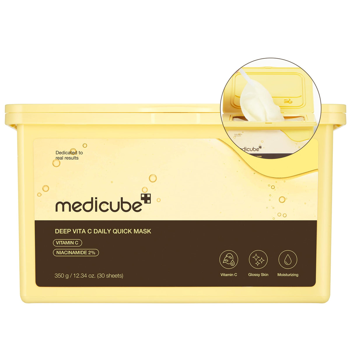 MEDICUBE Deep Vita C Daily Quick Mask, 30 Mascarillas Faciales Coreanas con Vitamina C, Niacinamida 2% y Complejo de Vitaminas, Hidratación y Luminosidad, 350 g