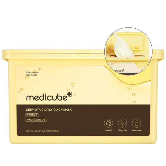 MEDICUBE Deep Vita C Daily Quick Mask, 30 Mascarillas Faciales Coreanas con Vitamina C, Niacinamida 2% y Complejo de Vitaminas, Hidratación y Luminosidad, 350 g