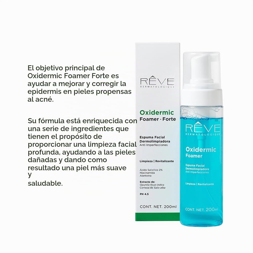 Reve Dermatologique | Oxideric Foamer Forte - Espuma Facial Dermolimpiadora Anti imperfecciones - Limpieza profunda – 200 ml