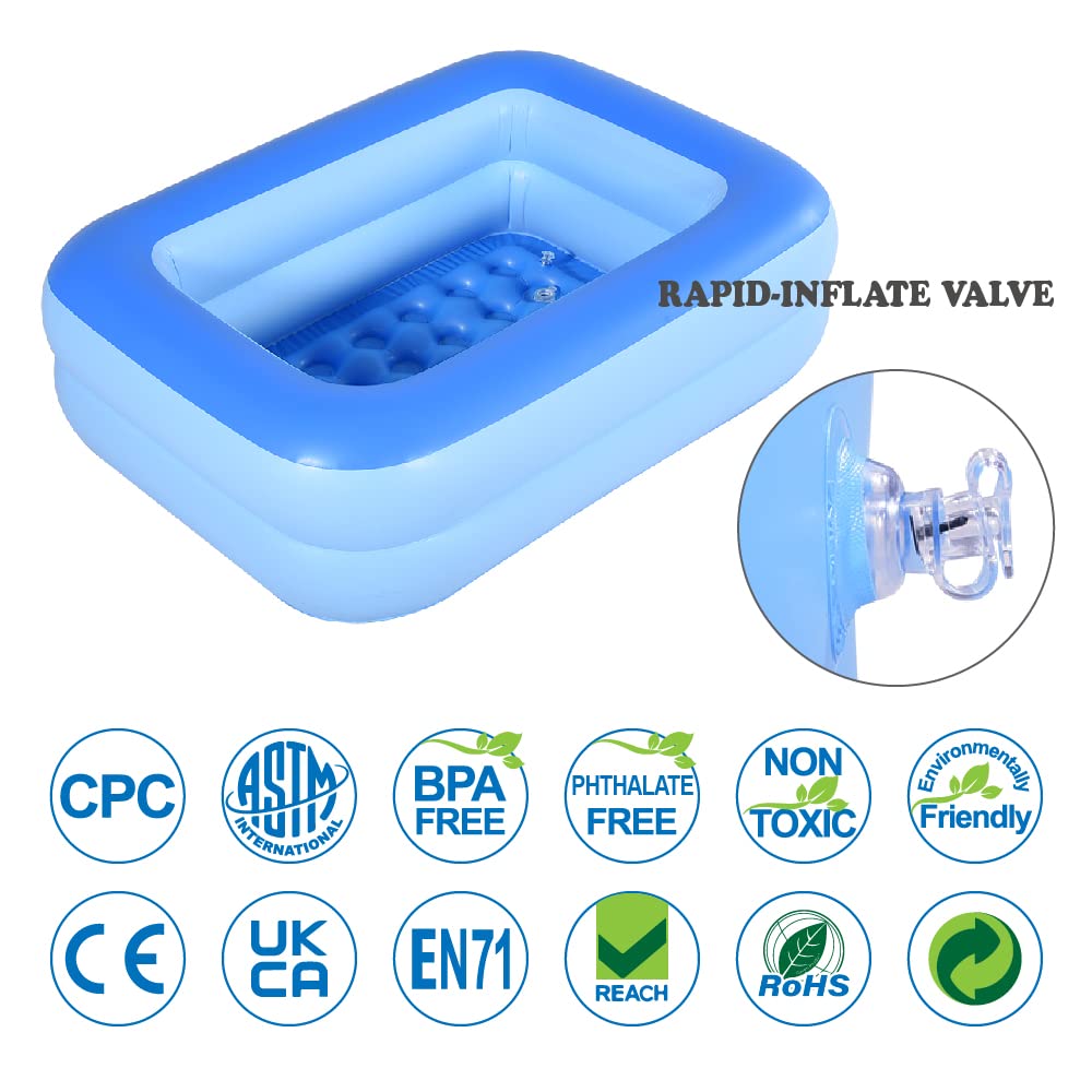 HIWENA Inflatable Kiddie Pool - Piscina para niños, 45" x 35" x 14", color azul