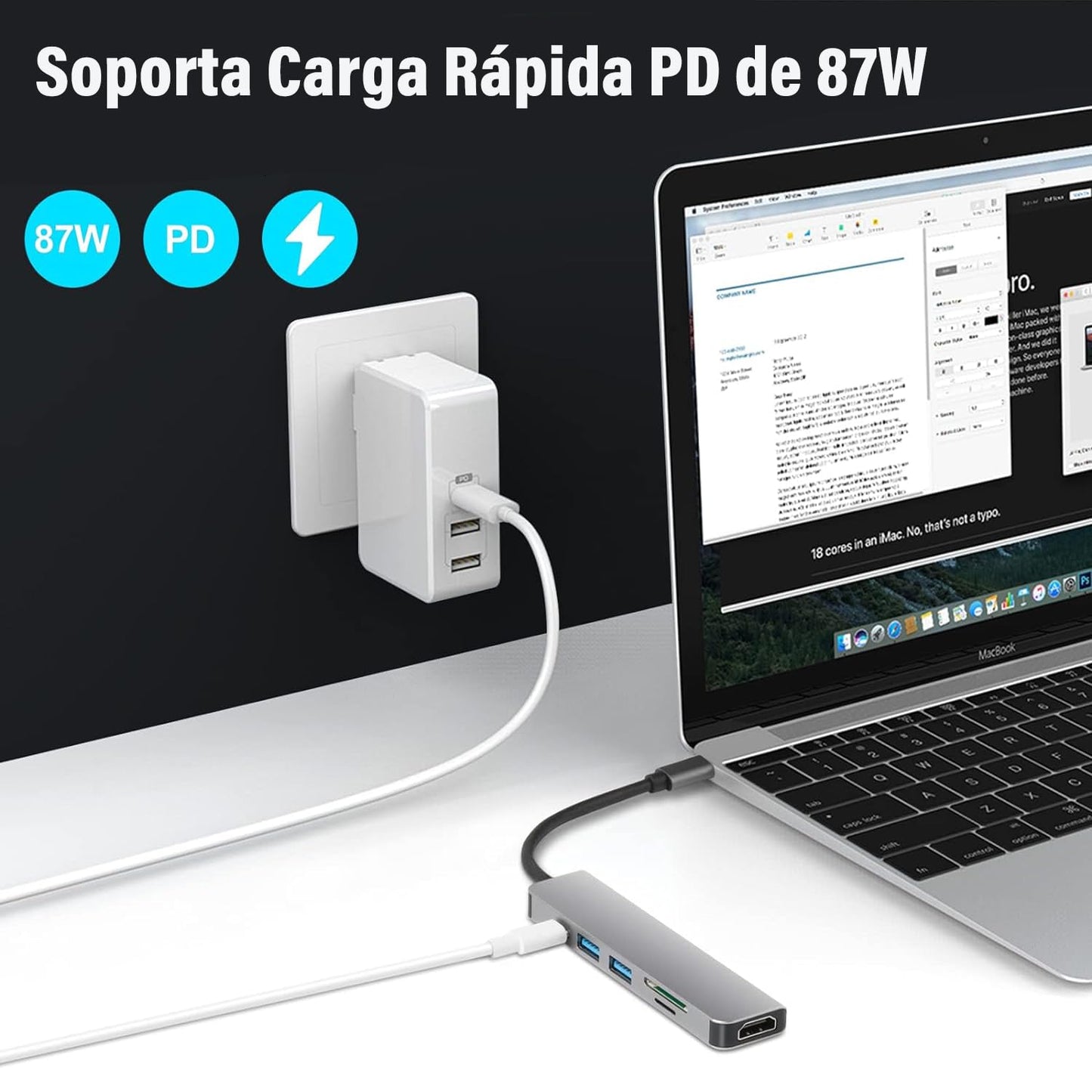 Hub USB C 6 en1, Adaptador Tipo C para MacBook Air, Adaptador USB C a HDMI 4K con USB 3.0 PD Carga Lector de Tarjetas SD TF Compatible con MacBook Pro, iPad Pro, Huawei y Más Dispositivos Tipo C