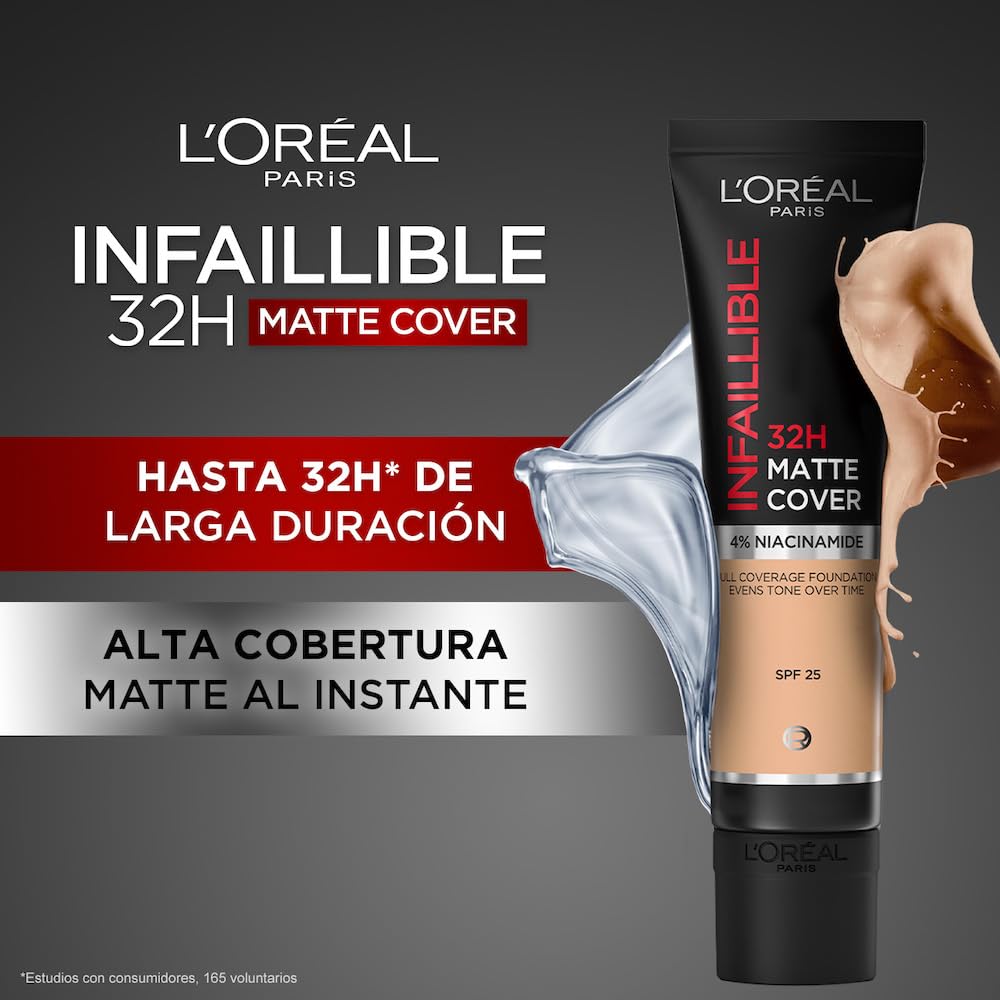 L’Oréal Paris, base de maquillaje de alta cobertura mate y larga duración, Infallible 32h Matte Cover, tono 230 Miel Éclat, 30ml