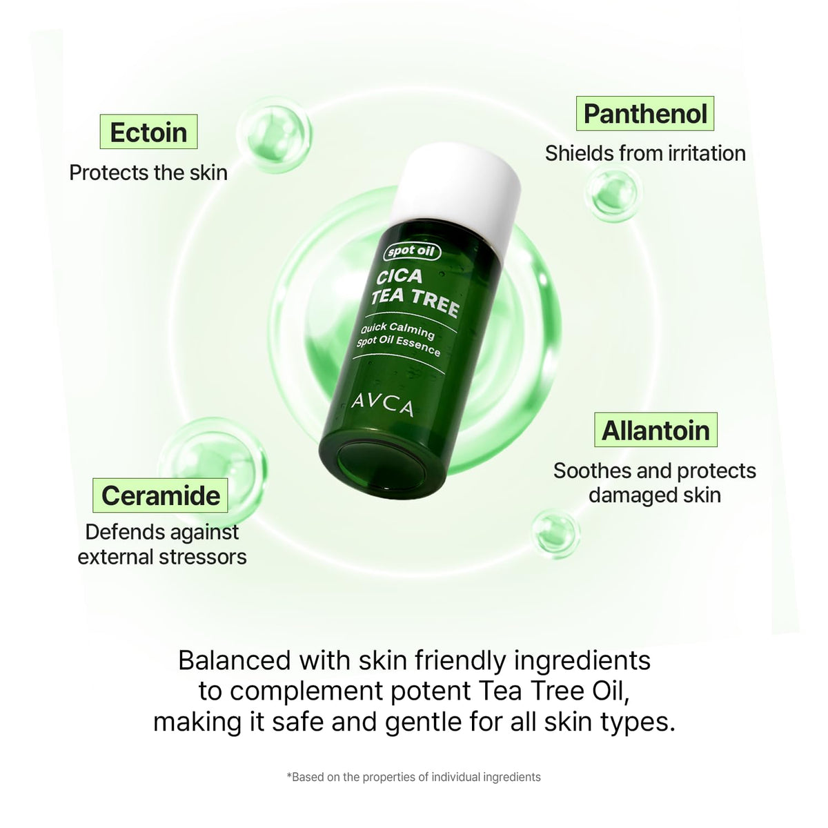 AVCA Aceite facial calmante rápido con centella asiática y árbol de té — Cuidado calmante para imperfecciones, aceite de centella asiática y árbol de té con 4-terpineol, ligero, específico para EE. UU