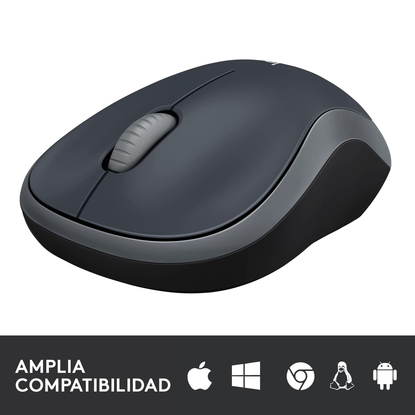 Logitech M185 Mouse Inalámbrico, 2.4GHz con Mini Receptor USB, Batería de 12 Meses, Seguimiento Óptico con Resolución de 1000 dpi, Ambidiestro, Compatible con PC, Mac, Laptop - Negro/Gris