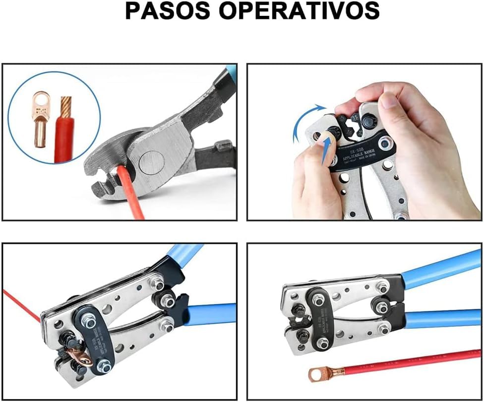 Herramienta de Crimpado de Cable de Batería，Crimpadora de Lengüetas de Cable de Batería para Terminales de Cable resistentes， AWG 10，8, 6, 4, 2, 1, 0 (Cable Crimping Pliers)