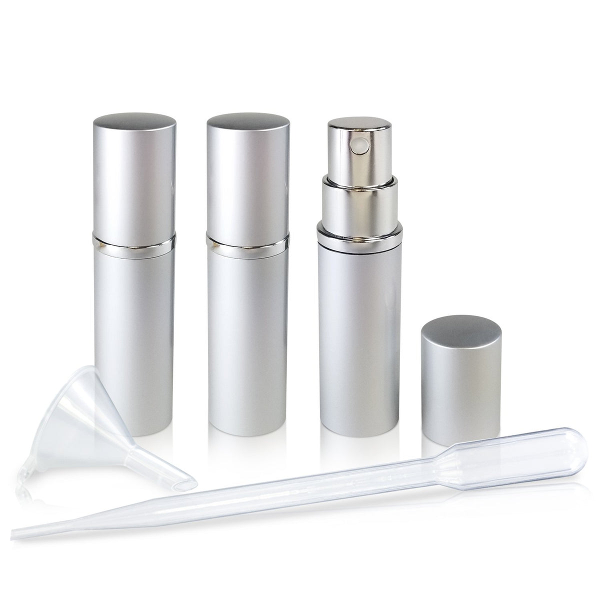 L'AUTRE PEAU - Atomizadores recargables de perfume y colonia de niebla fina con exterior metálico e interior de vidrio, tamaño de viaje portátil de 5 ml, pipeta de transferencia de compresión de 3 ml