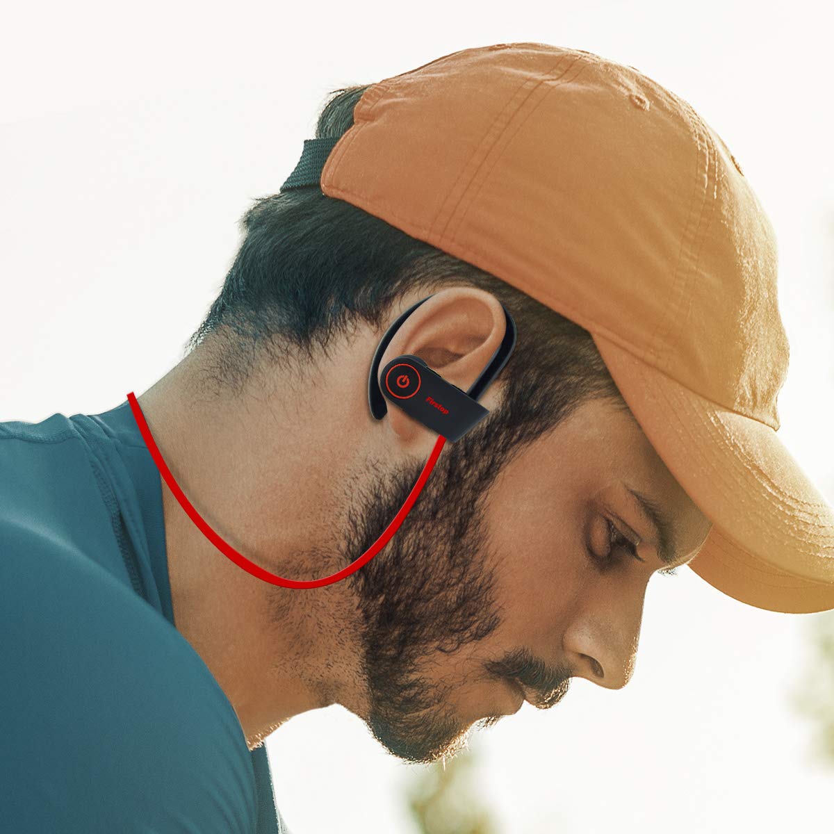 Firstop Auriculares Bluetooth, Audífonos Inalámbricos Impermeables IPX7, Auriculares con Reducción de Ruido y Ajuste Seguro para Deportes y Gimnasia, con Micrófono Incorporado(Rojo)