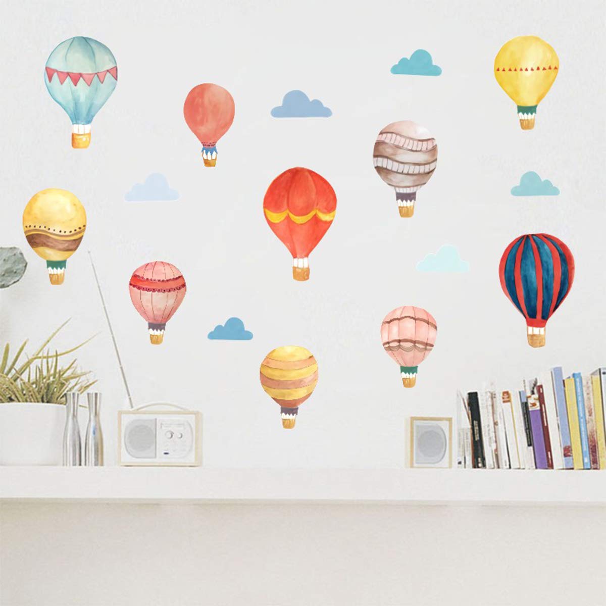 Bamsod - Adhesivos Decorativos para Pared, diseño de Globo de Aire Caliente y Nubes sonrientes