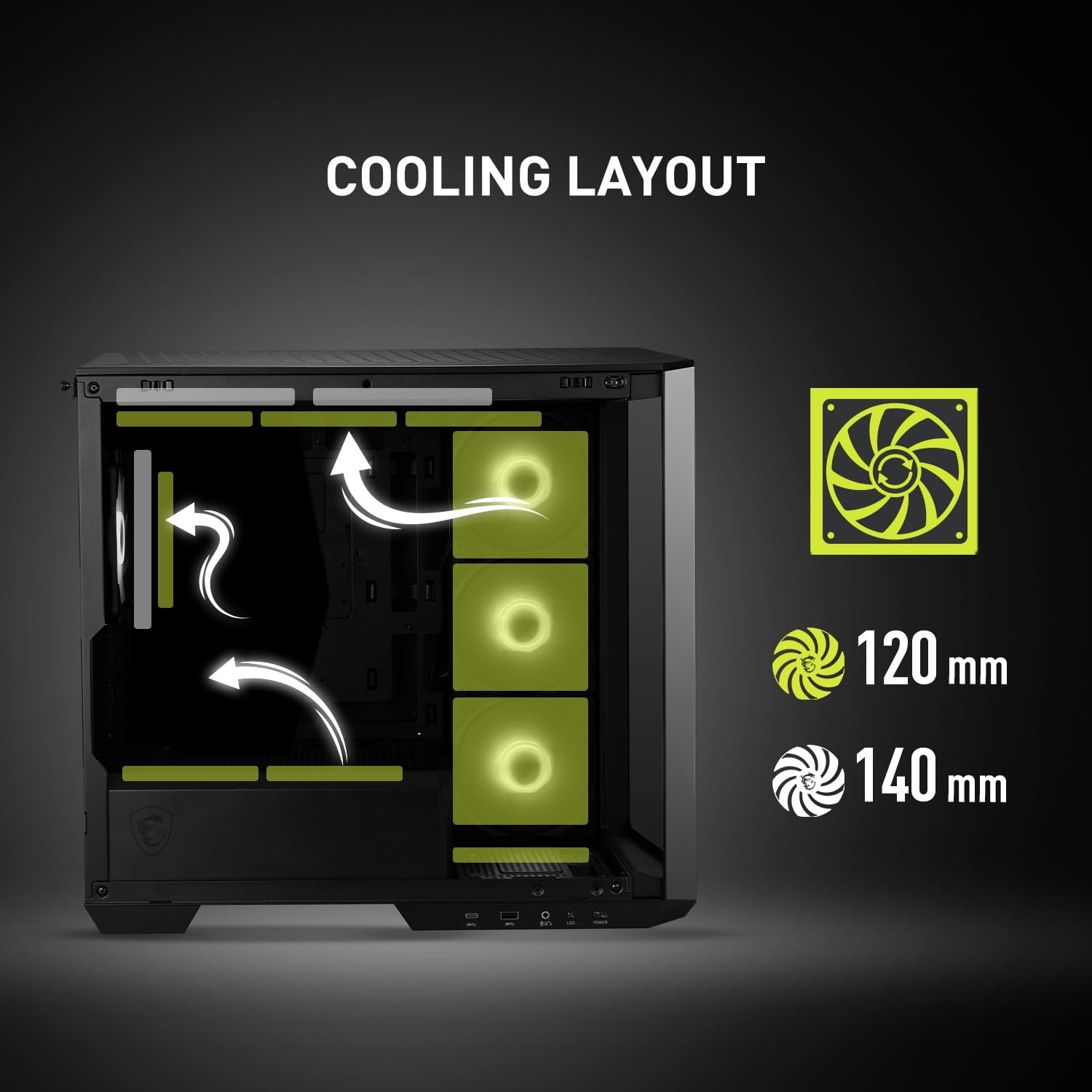 Funda para PC Micro-ATX MSI mag PANO M100R Negro con Ventiladores ARGB y USB Tipo C