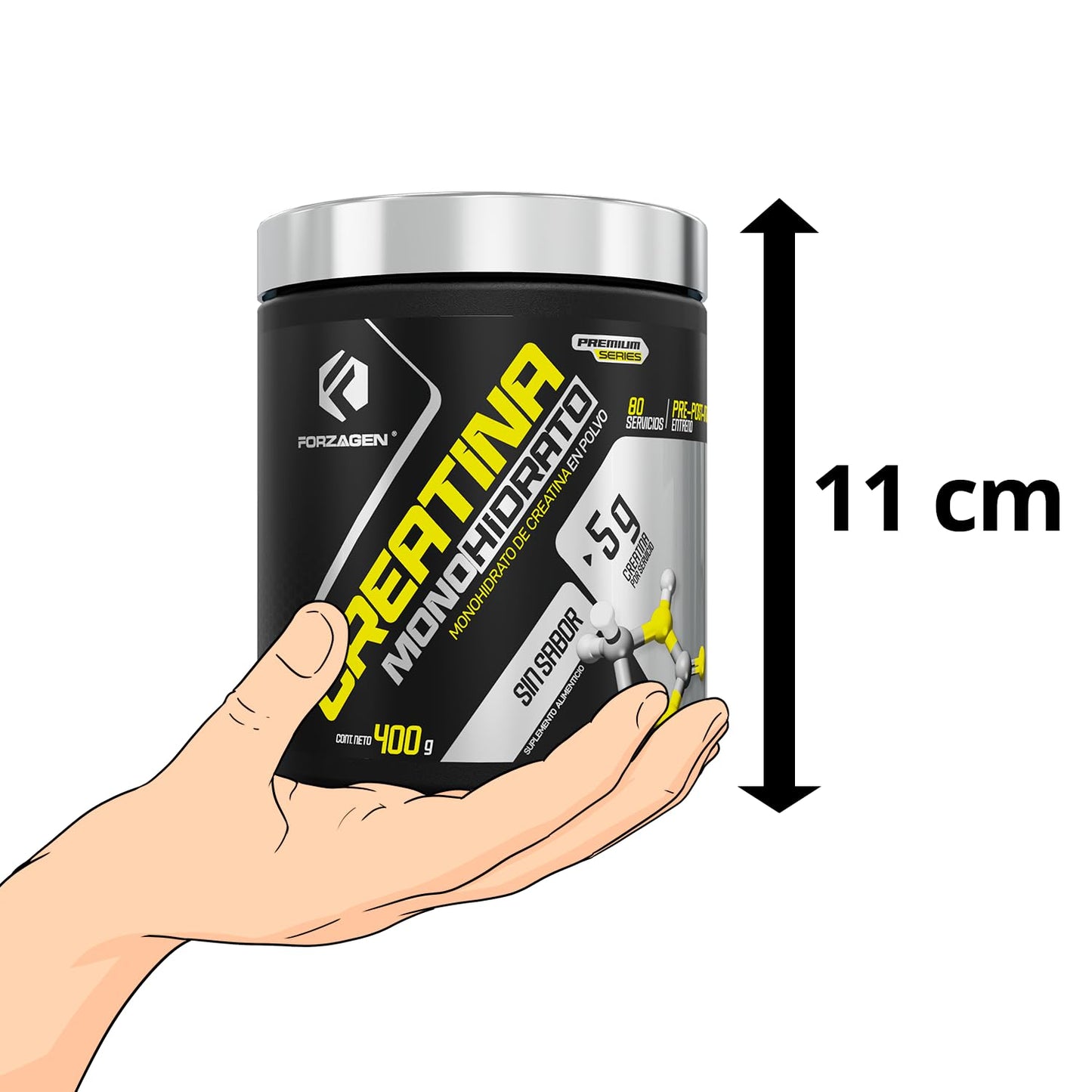 Forzagen | Creatina Monohidrato 100% Pura | 5 g de Creatina | 80 Servicios | Sin Sabor | Pre Entrenamiento | Alto Rendimiento | 400 g